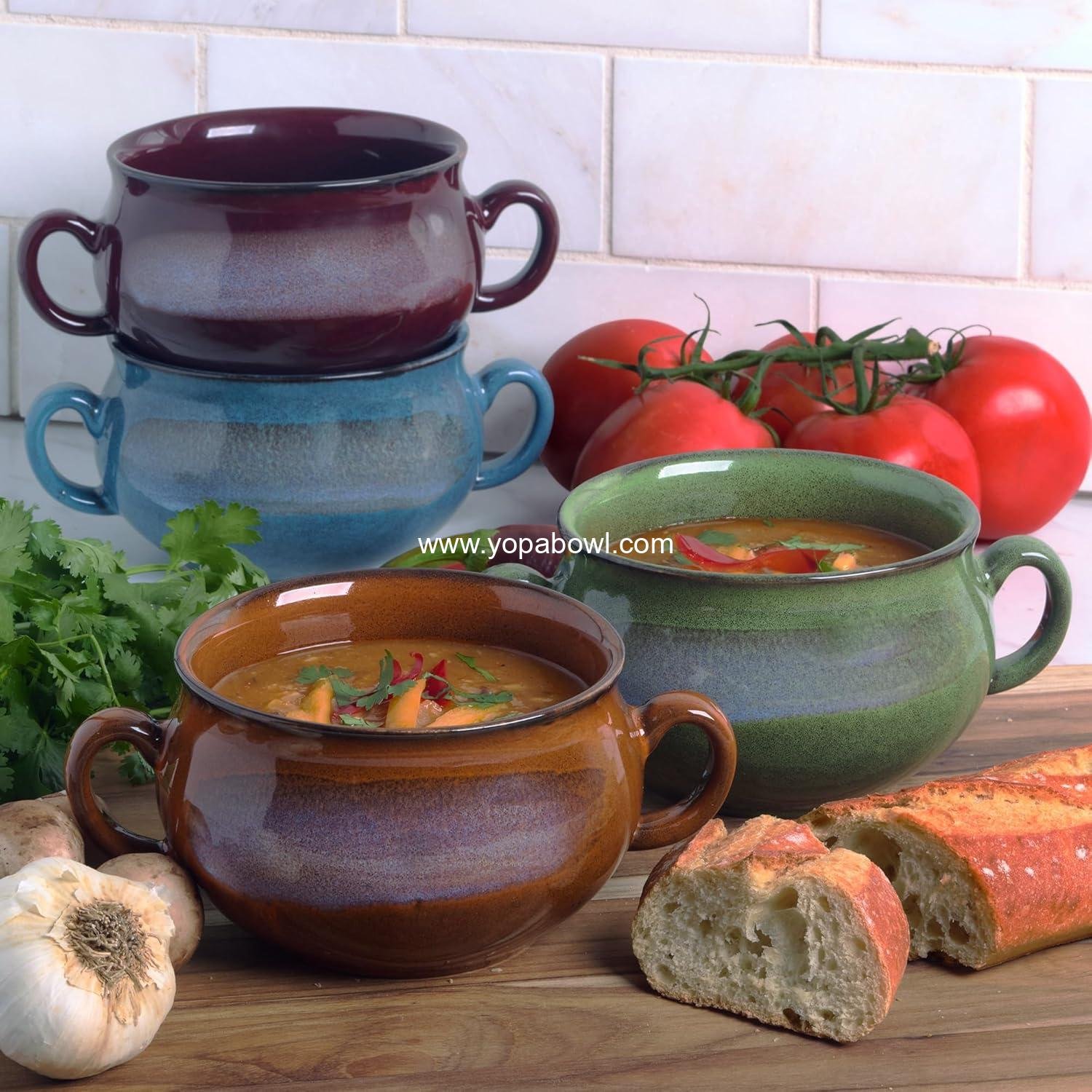 Wholesale Stoneware 24oz Reactive Glaze Soup Crocks Set of 4 - Ideal for soups, stews, casseroles, oven-safe, microwave- and dishwasher-friendly with easy-grip handles for serving. Factory. Wholesale Stoneware 24oz Reactive Glaze Soup Crocks Set of 4 - Ideal for soups, stews, casseroles, oven-safe, microwave- and dishwasher-friendly with easy-grip handles for serving. Factory.
