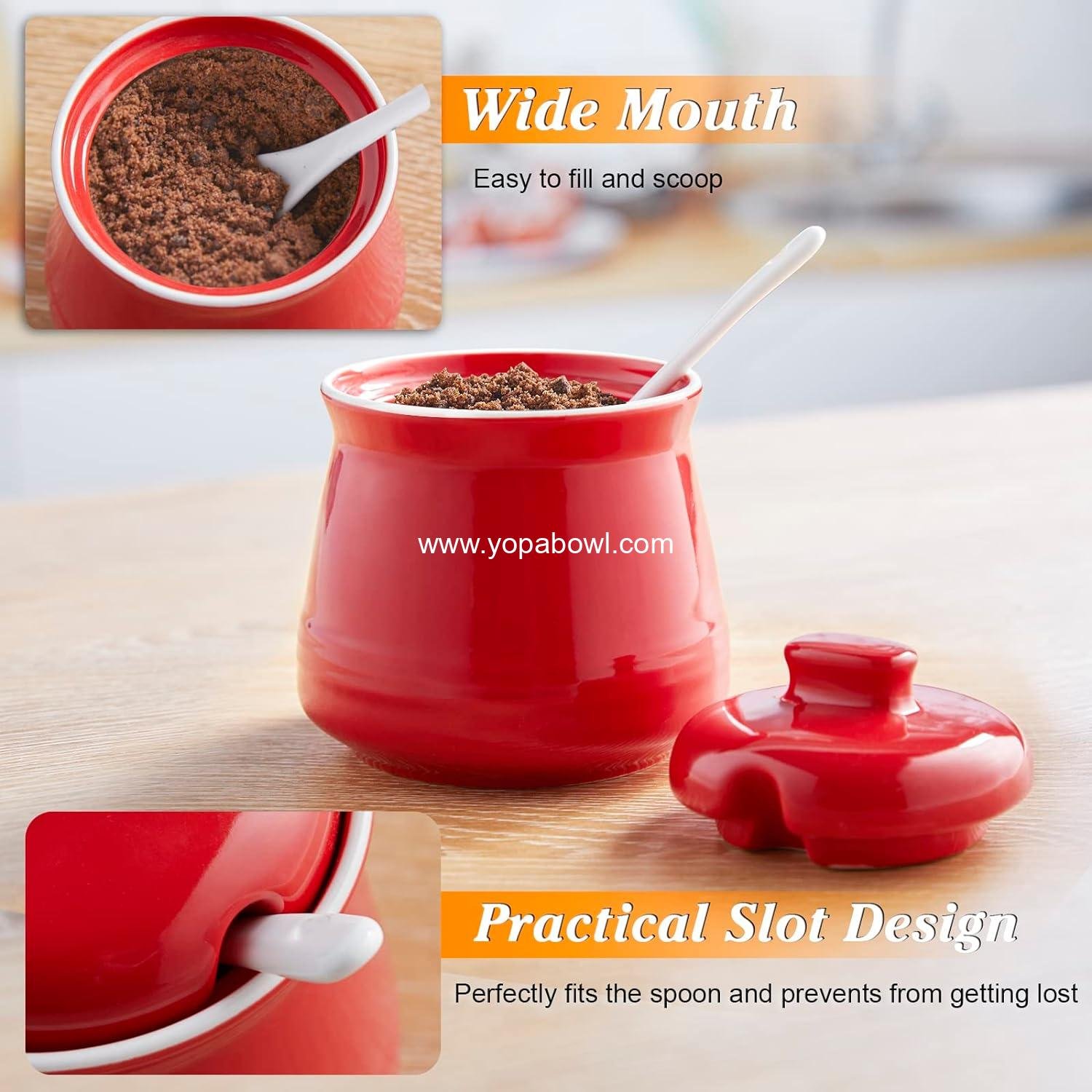 Wholesale Sugar Bowl with Lid and Spoon, 12 oz Ceramic Sugar Jar for Coffee Bar, Red Kitchen Decor and Accessories Factory Wholesale Sugar Bowl with Lid and Spoon, 12 oz Ceramic Sugar Jar for Coffee Bar, Red Kitchen Decor and Accessories Factory