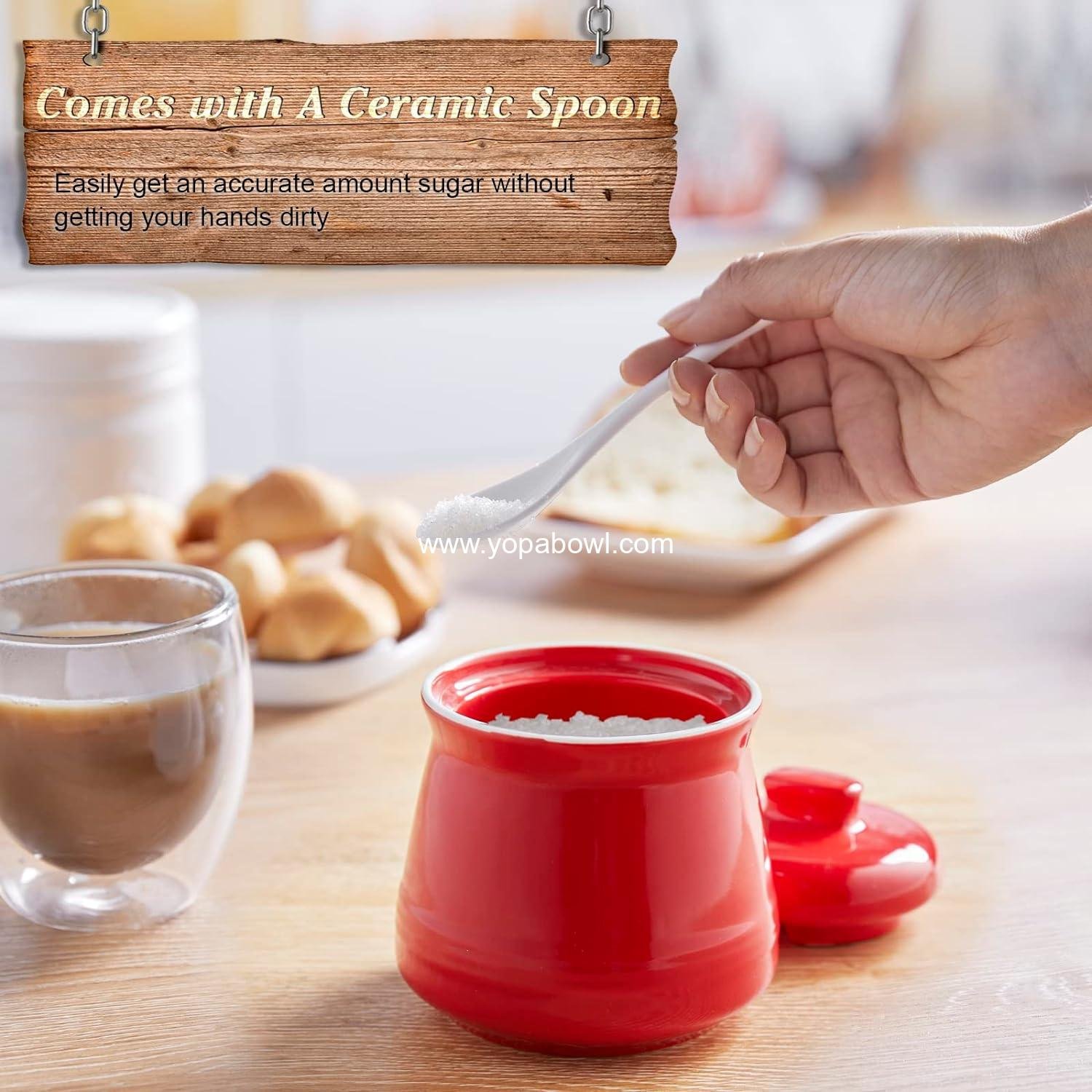 Wholesale Sugar Bowl with Lid and Spoon, 12 oz Ceramic Sugar Jar for Coffee Bar, Red Kitchen Decor and Accessories Factory Wholesale Sugar Bowl with Lid and Spoon, 12 oz Ceramic Sugar Jar for Coffee Bar, Red Kitchen Decor and Accessories Factory