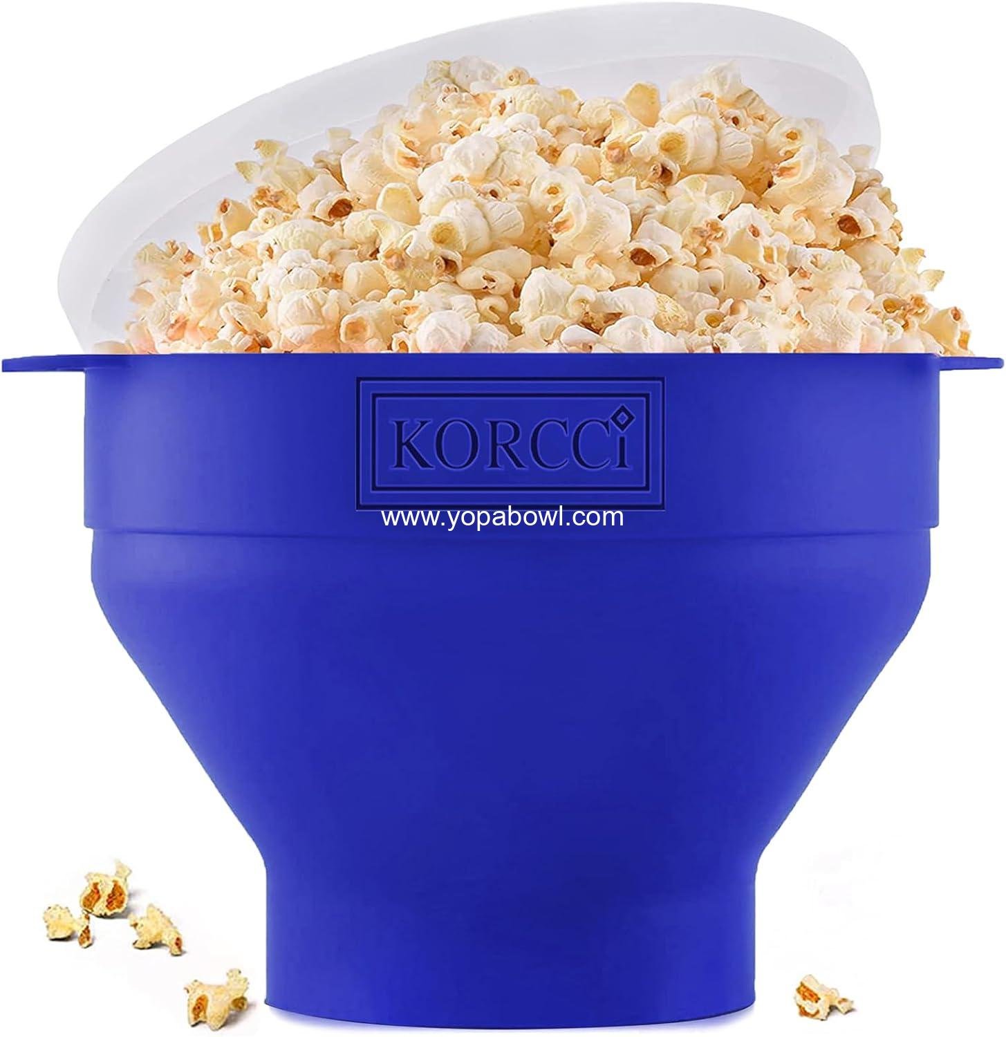 The Original Korcci Microwaveable Silicone Popcorn Popper, Microwave Popcorn Popper, Collapsible Microwave Popcorn Maker Bowl, No Oil Required, Use In Microwave, Dishwasher Safe (Blue)