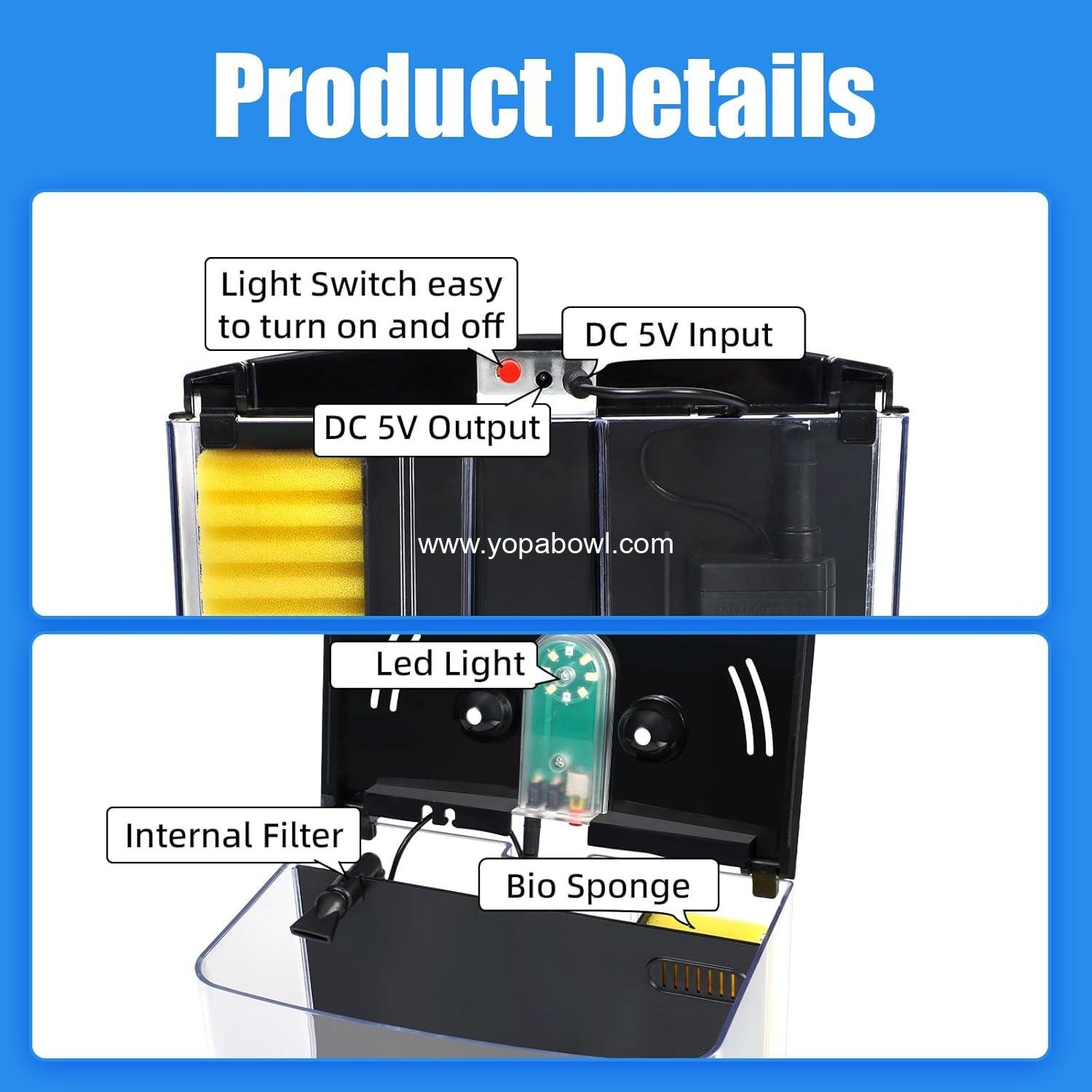 Wholesale Small Betta Fish Tank Starter Kit, 1.2 Gallon Aquarium with LED Light and Water Filter Pump, Rectangular Factory