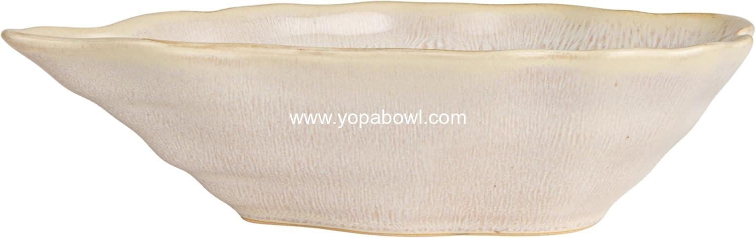 Wholesale Oyster Shaped Stoneware Bowl, Cream, 8-inch Diameter, Factory