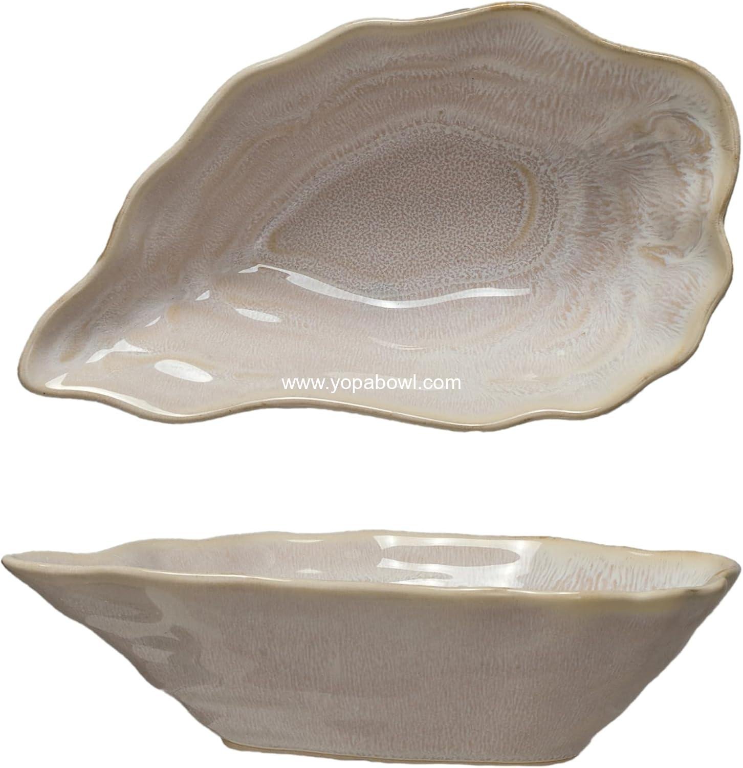 Wholesale Oyster Shaped Stoneware Bowl, Cream, 8-inch Diameter, Factory