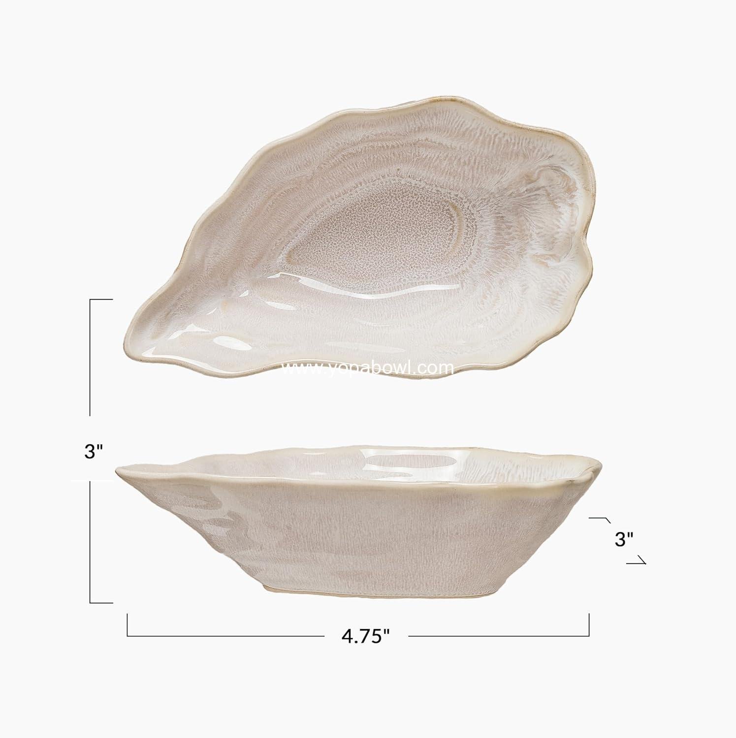 Wholesale Oyster Shaped Stoneware Bowl, Cream, 8-inch Diameter, Factory