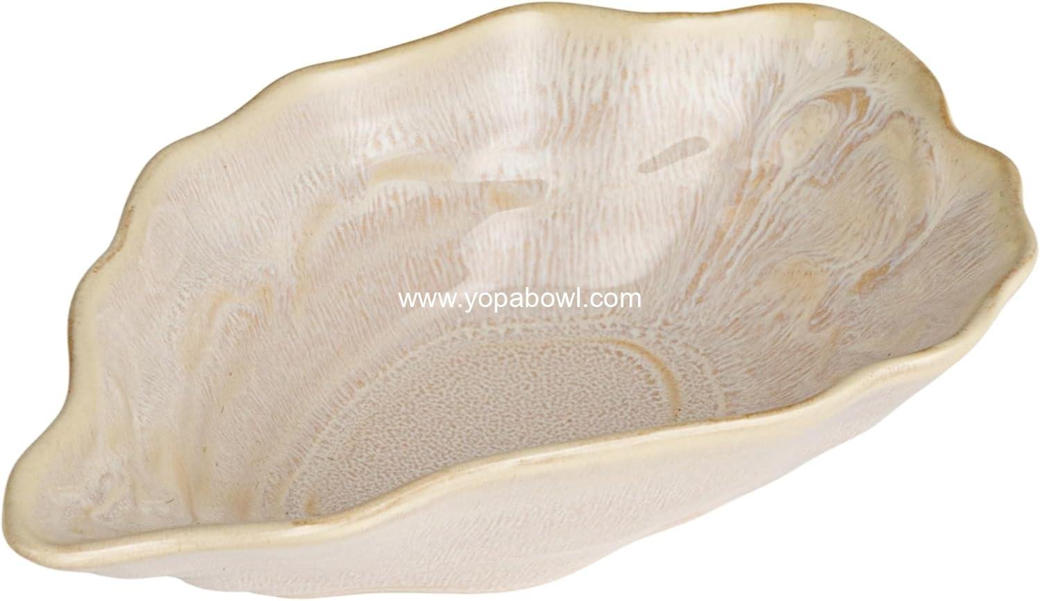 Creative Co-Op Oyster Shaped Stoneware Bowl, Cream