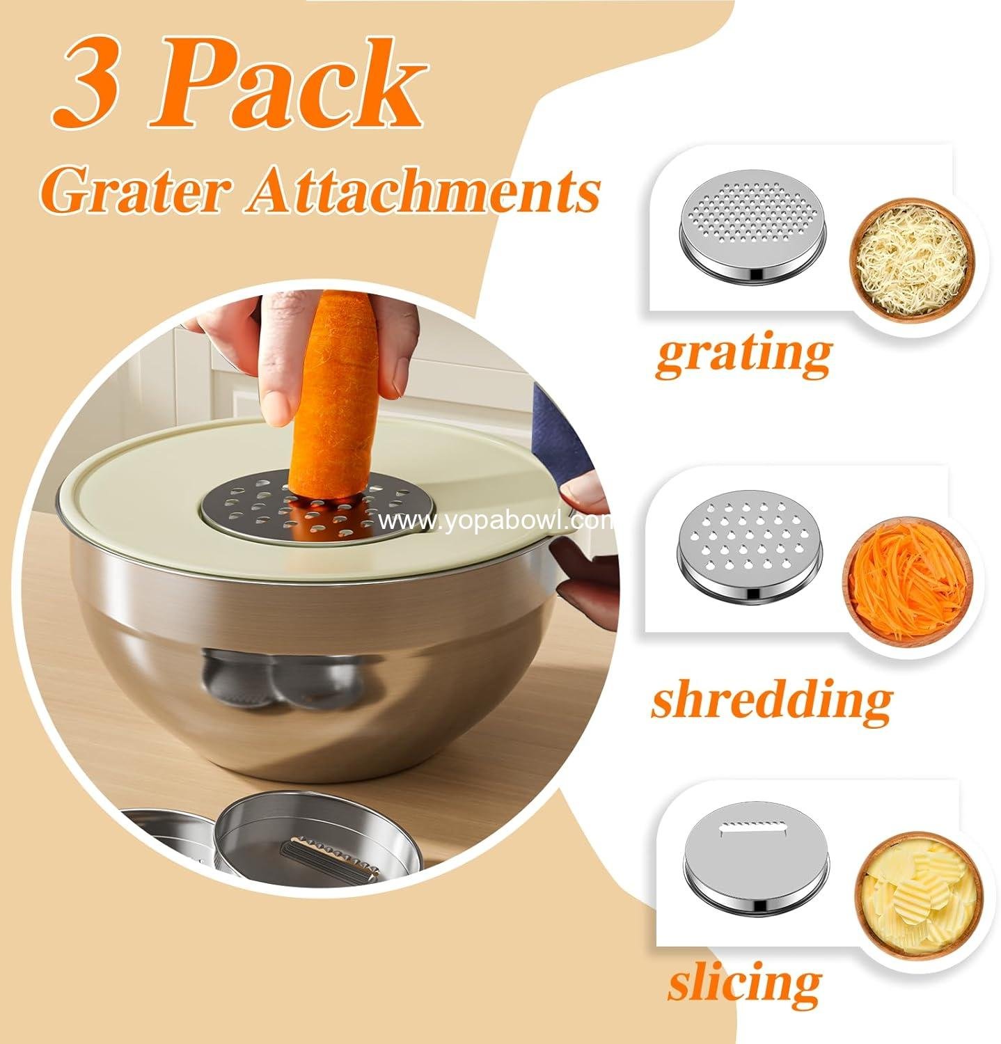 Wholesale Mixing Bowls with Lids Set - 6 PCS Stainless Steel Bowls with 3 Grater Attachments for Kitchen Food Storage, Nesting Design, Large Sizes: 4.5QT, 3.5QT, 2.1QT, 1.5QT, 1.1QT, 0.7QT - Factory