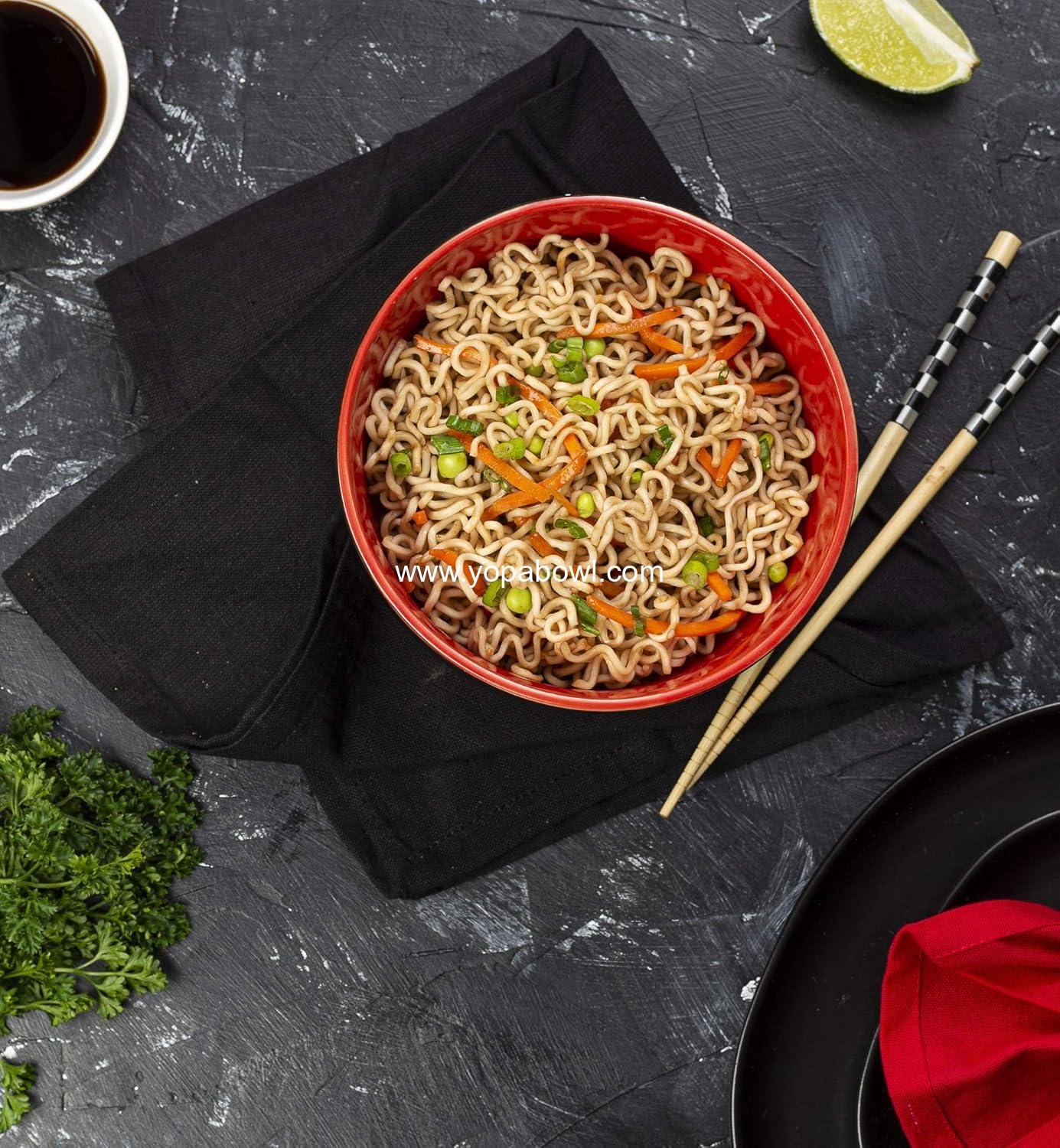 Wholesale Large Ceramic Ramen Bowls Set of 4, 34 oz Noodle and Soup Bowls for Ramen, Pho, Udon, Soba, Microwave and Dishwasher Safe (Black/Red) Factory