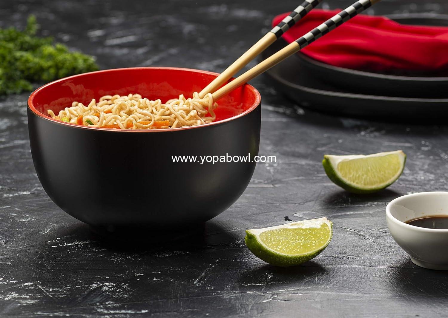 Wholesale Large Ceramic Ramen Bowls Set of 4, 34 oz Noodle and Soup Bowls for Ramen, Pho, Udon, Soba, Microwave and Dishwasher Safe (Black/Red) Factory
