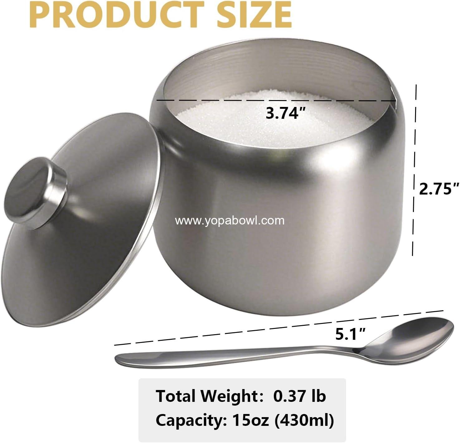 Wholesale 15oz Stainless Steel Sugar Bowl with Lid and Spoon, Round Sugar Jar for Coffee Bar Decor and Kitchen Storage, Durable Sugar Pot - Factory