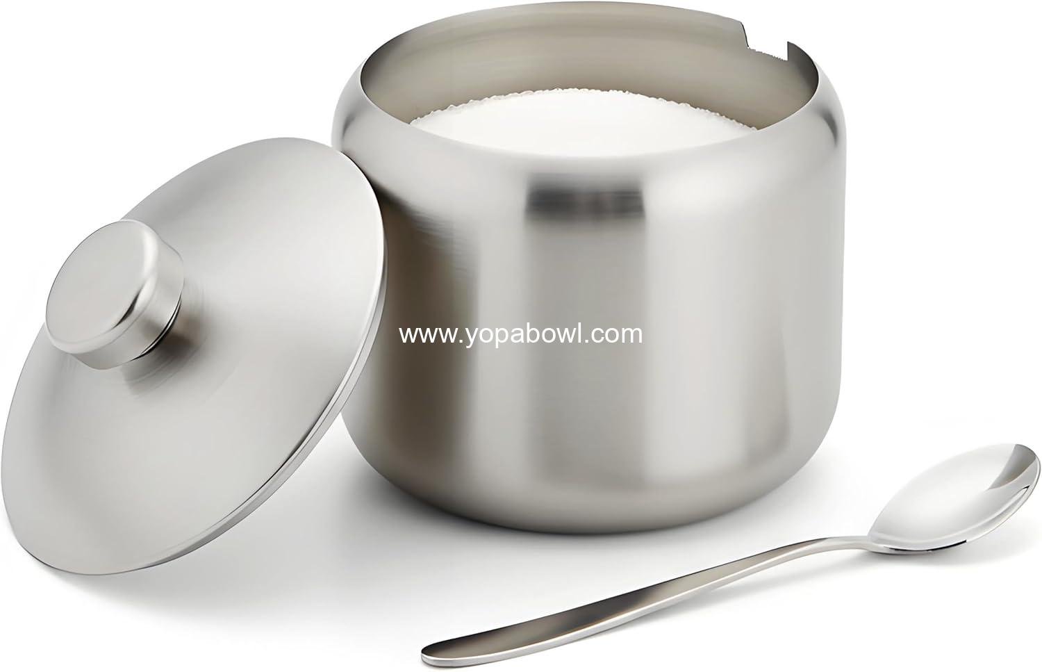 Wholesale 15oz Stainless Steel Sugar Bowl with Lid and Spoon, Round Sugar Jar for Coffee Bar Decor and Kitchen Storage, Durable Sugar Pot - Factory