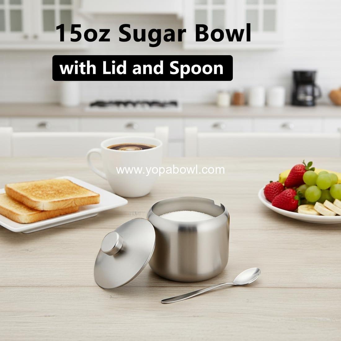 Wholesale 15oz Stainless Steel Sugar Bowl with Lid and Spoon, Round Sugar Jar for Coffee Bar Decor and Kitchen Storage, Durable Sugar Pot - Factory