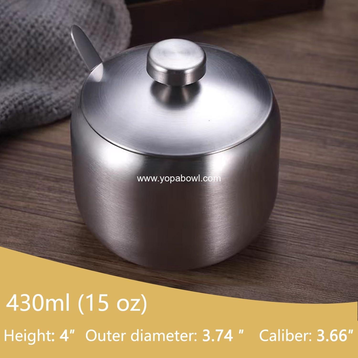 Wholesale 15oz Stainless Steel Sugar Bowl with Lid and Spoon, Round Sugar Jar for Coffee Bar Decor and Kitchen Storage, Durable Sugar Pot - Factory