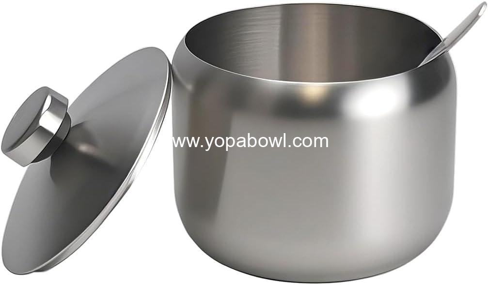 Wholesale 15oz Stainless Steel Sugar Bowl with Lid and Spoon, Round Sugar Jar for Coffee Bar Decor and Kitchen Storage, Durable Sugar Pot - Factory