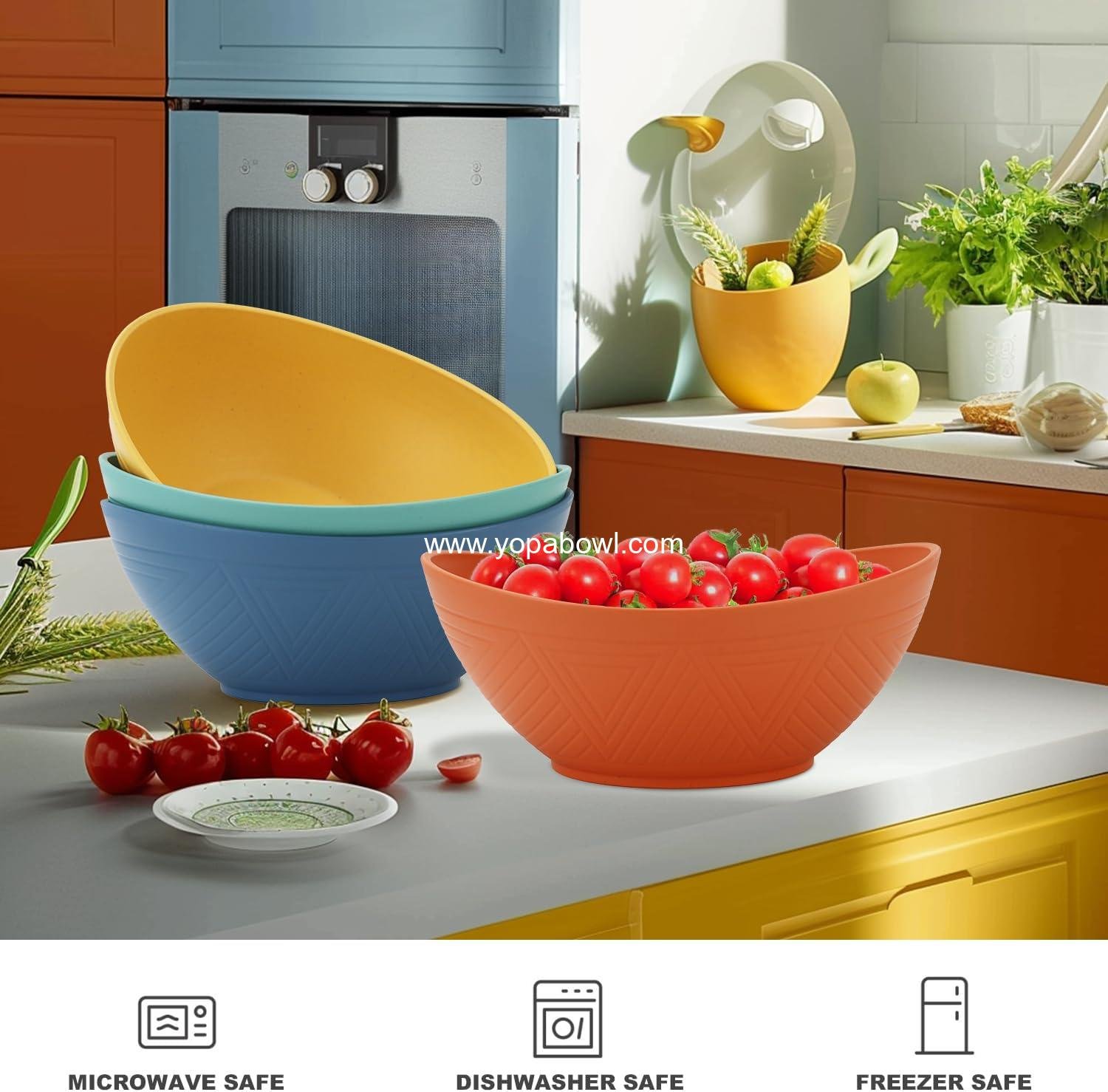 Wholesale 65 OZ Wheat Straw Bowls Set of 4 Large Unbreakable Salad Bowls Microwave & Dishwasher Safe for Salad Cereal Soup Oatmeal Multicolor Factory