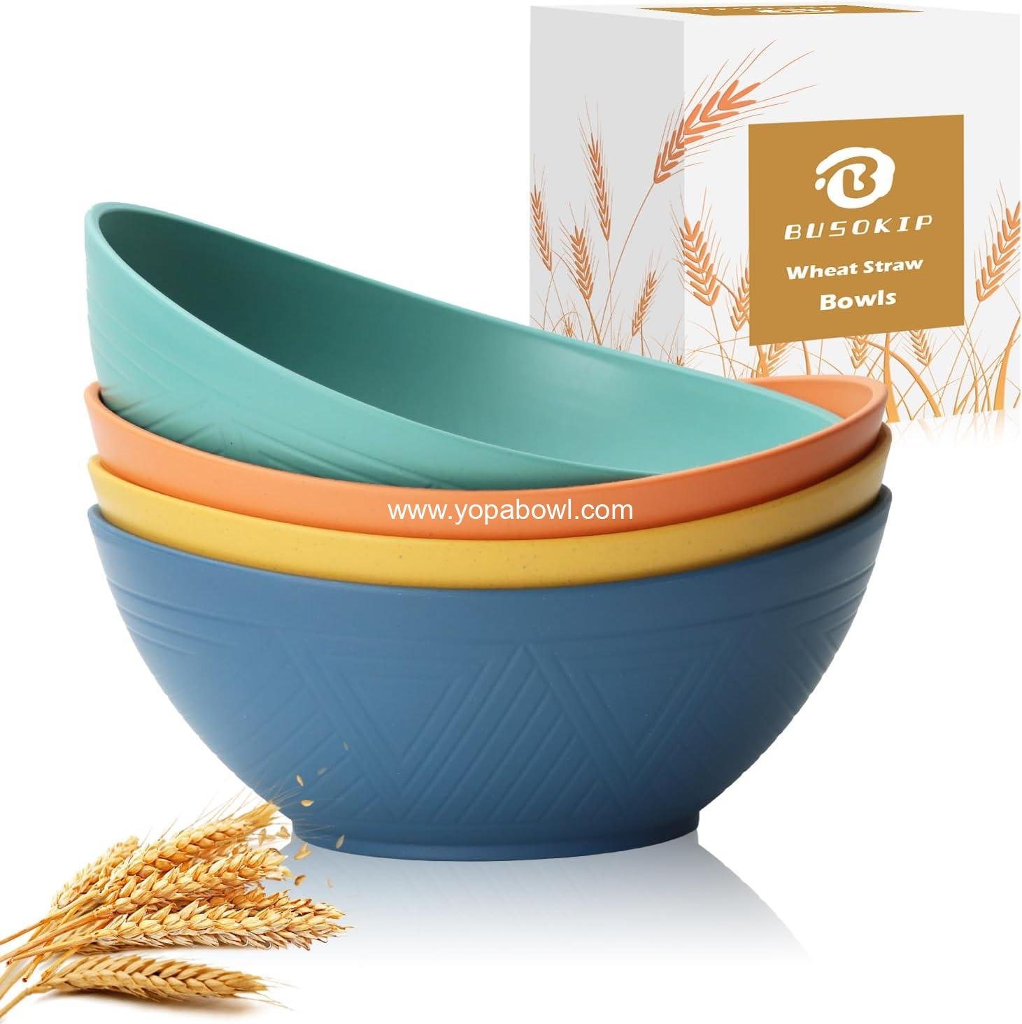 65 OZ Wheat Straw Bowls Set of 4, Large Unbreakable Salad Bowls, Microwave & Dishwasher Safe Serving Bowl, Kitchen Bowl Mixing Bowl for Salad, Cereal, Soup and Oatmeal (Multicolor)
