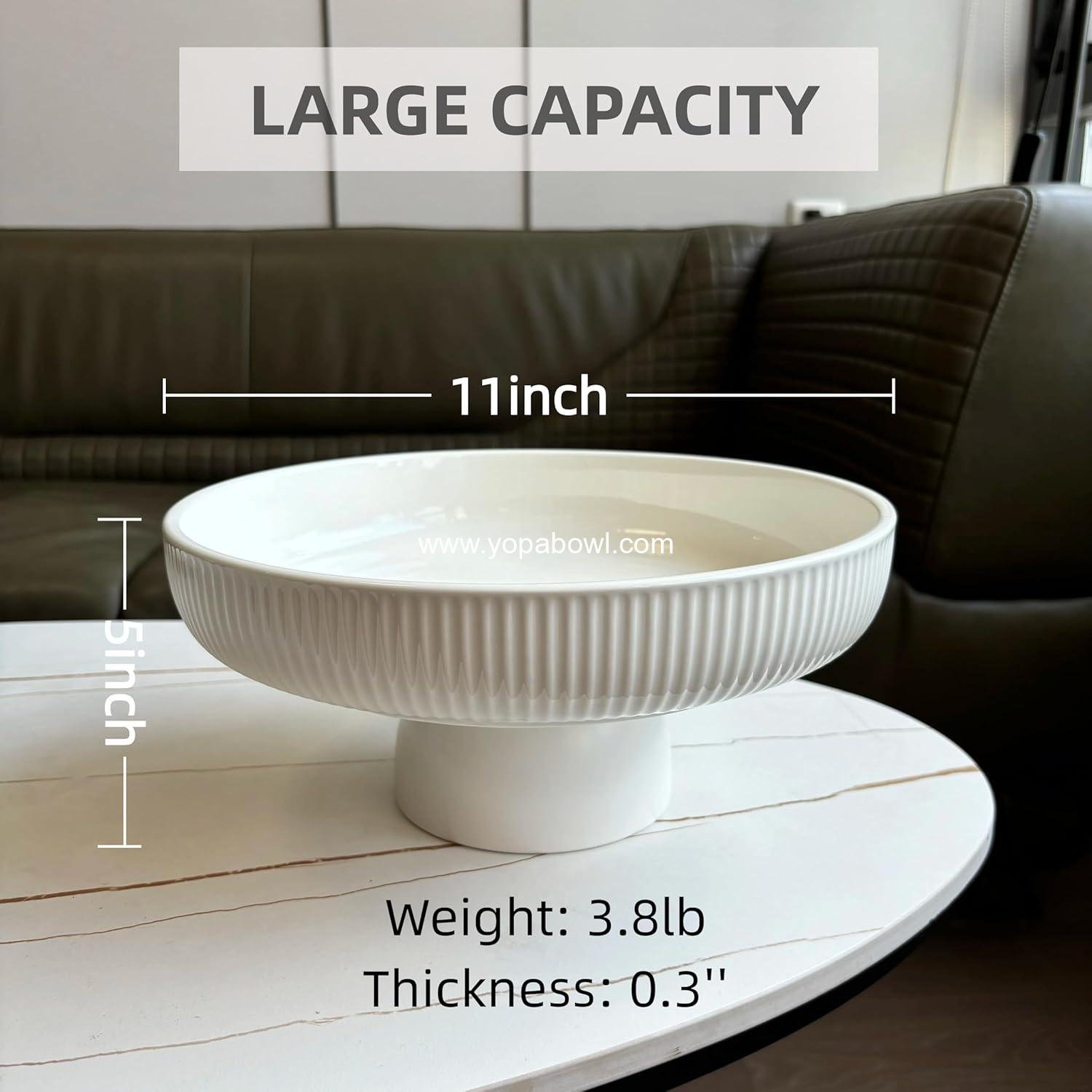 Ceramic Fruit Bowl,11" Decorative Bowl, Large Fruit Bowl for Kitchen Counter, Pedestal Bowl, Kitchen Counter Décor, Bread Candy Snacks Organizer, White (Extra Large (11'' Wide))