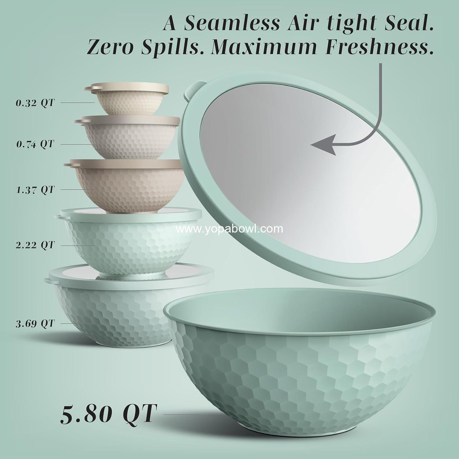 OEM 12 Piece Plastic Nesting Mixing Bowls Set with Lids - Includes 6 Prep Bowls and 6 Lids, Non-Slip Bottom, Embossed Design, Microwave Safe (Mint) - Factory OEM 12 Piece Plastic Nesting Mixing Bowls Set with Lids - Includes 6 Prep Bowls and 6 Lids, Non-Slip Bottom, Embossed Design, Microwave Safe (Mint) - Factory