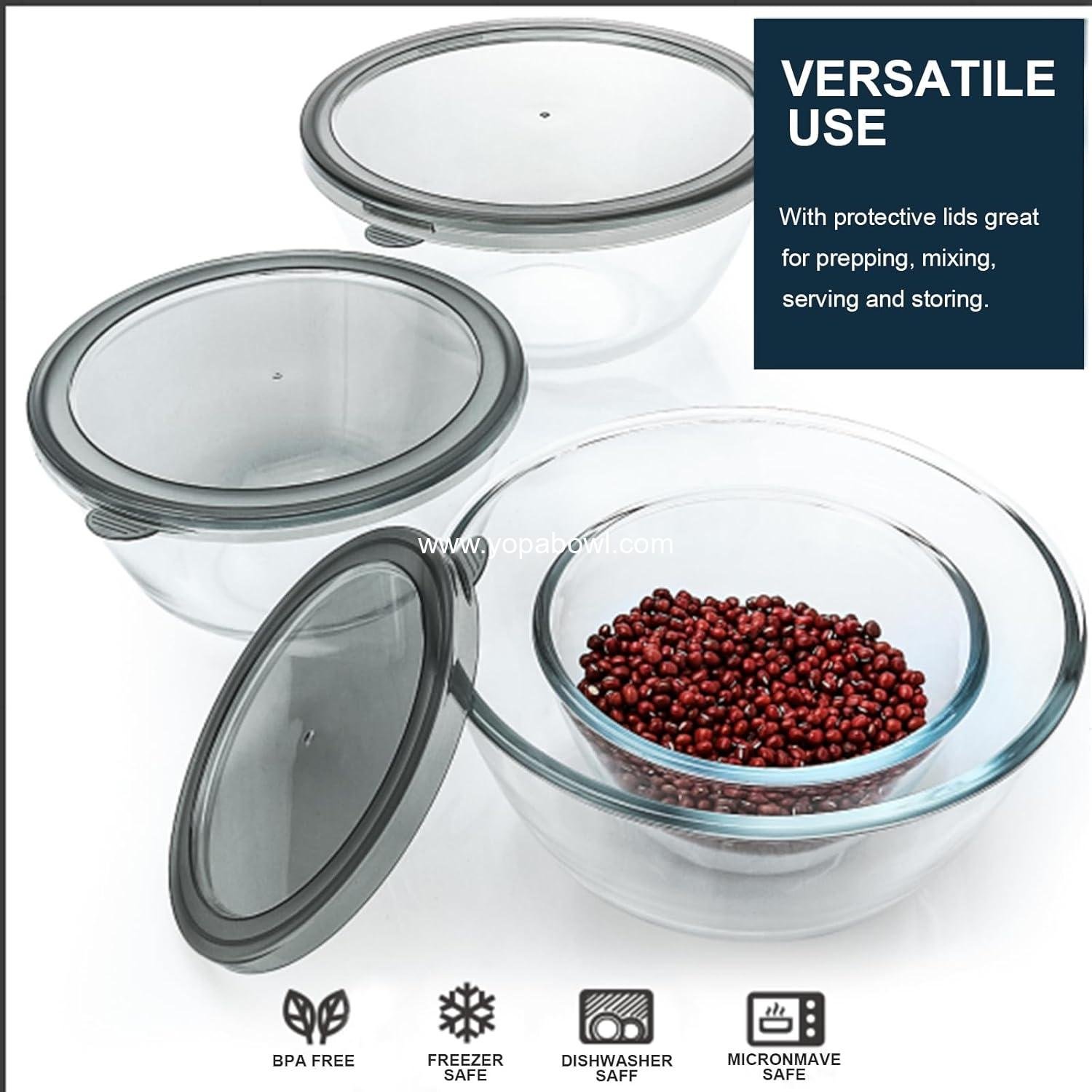 Wholesale Glass Mixing Bowls with Lids - 4-Pack Set for Meal Prep and Food Storage, Nesting Bowls for Cooking and Baking, BPA-Free, Sizes: 0.8 Qt, 1.7 Qt, 1.6 Qt, 2.9 Qt, 4.8 Qt, Factory
