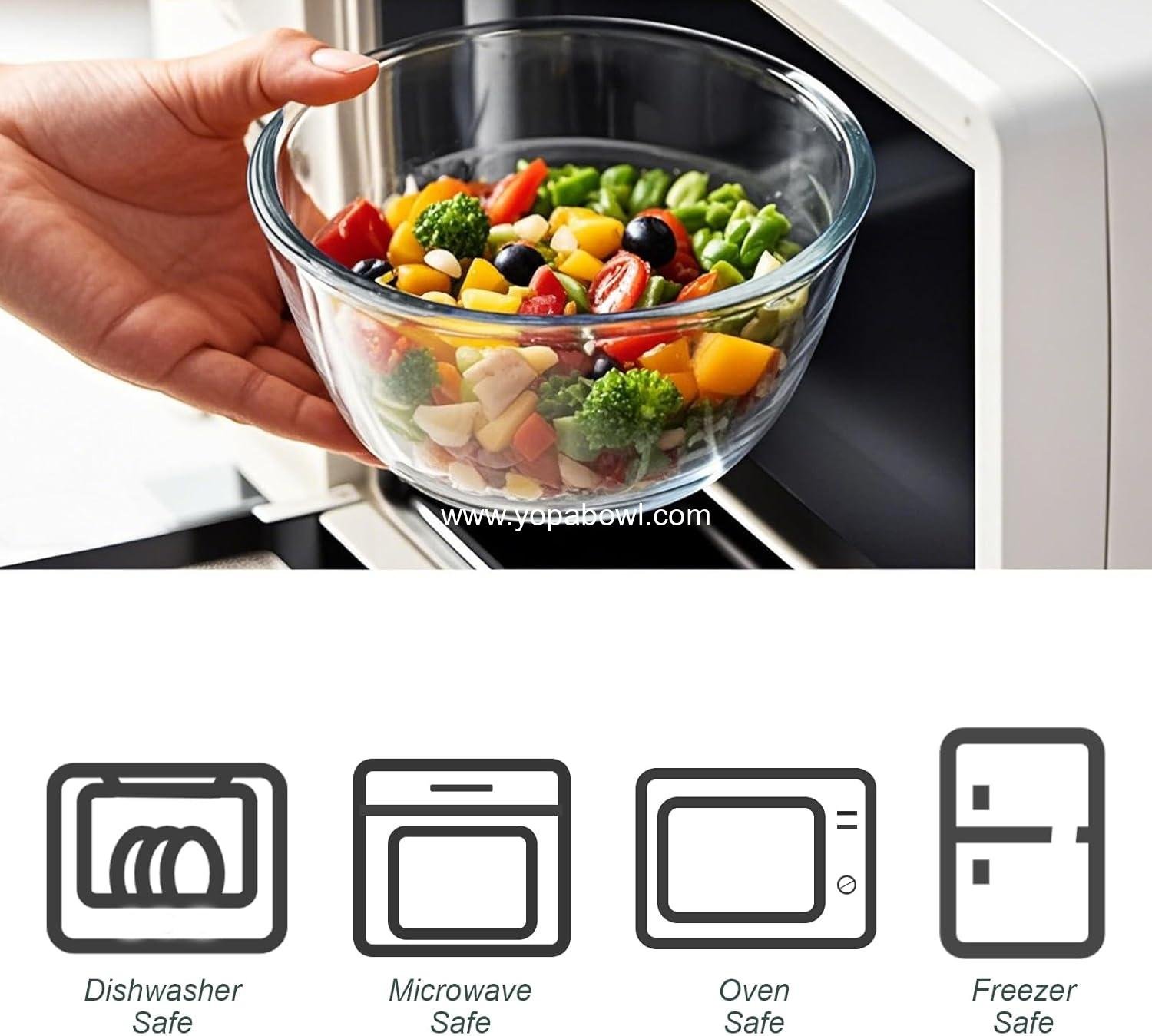 Wholesale Glass Mixing Bowls with Lids - 4-Pack Set for Meal Prep and Food Storage, Nesting Bowls for Cooking and Baking, BPA-Free, Sizes: 0.8 Qt, 1.7 Qt, 1.6 Qt, 2.9 Qt, 4.8 Qt, Factory