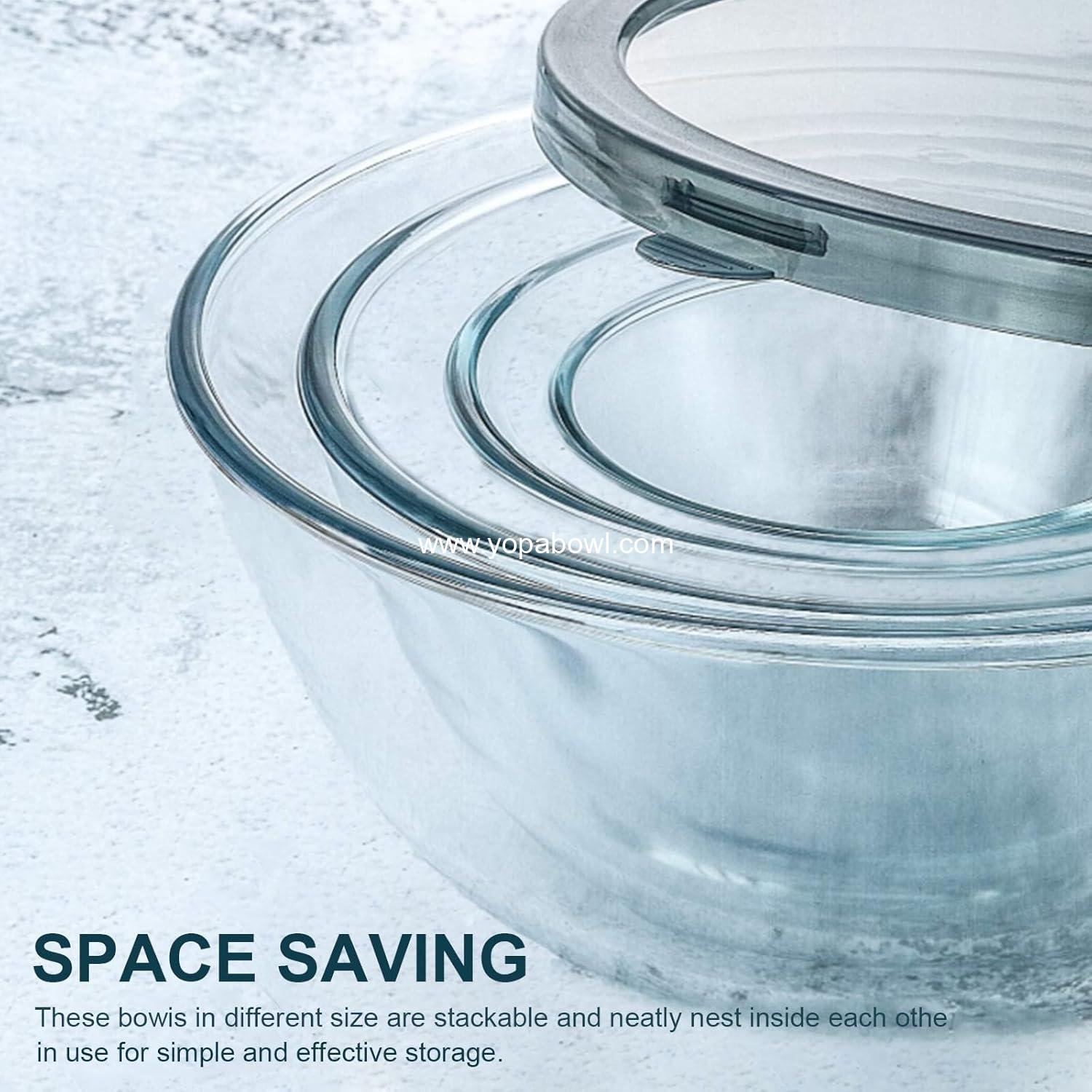 Wholesale Glass Mixing Bowls with Lids - 4-Pack Set for Meal Prep and Food Storage, Nesting Bowls for Cooking and Baking, BPA-Free, Sizes: 0.8 Qt, 1.7 Qt, 1.6 Qt, 2.9 Qt, 4.8 Qt, Factory