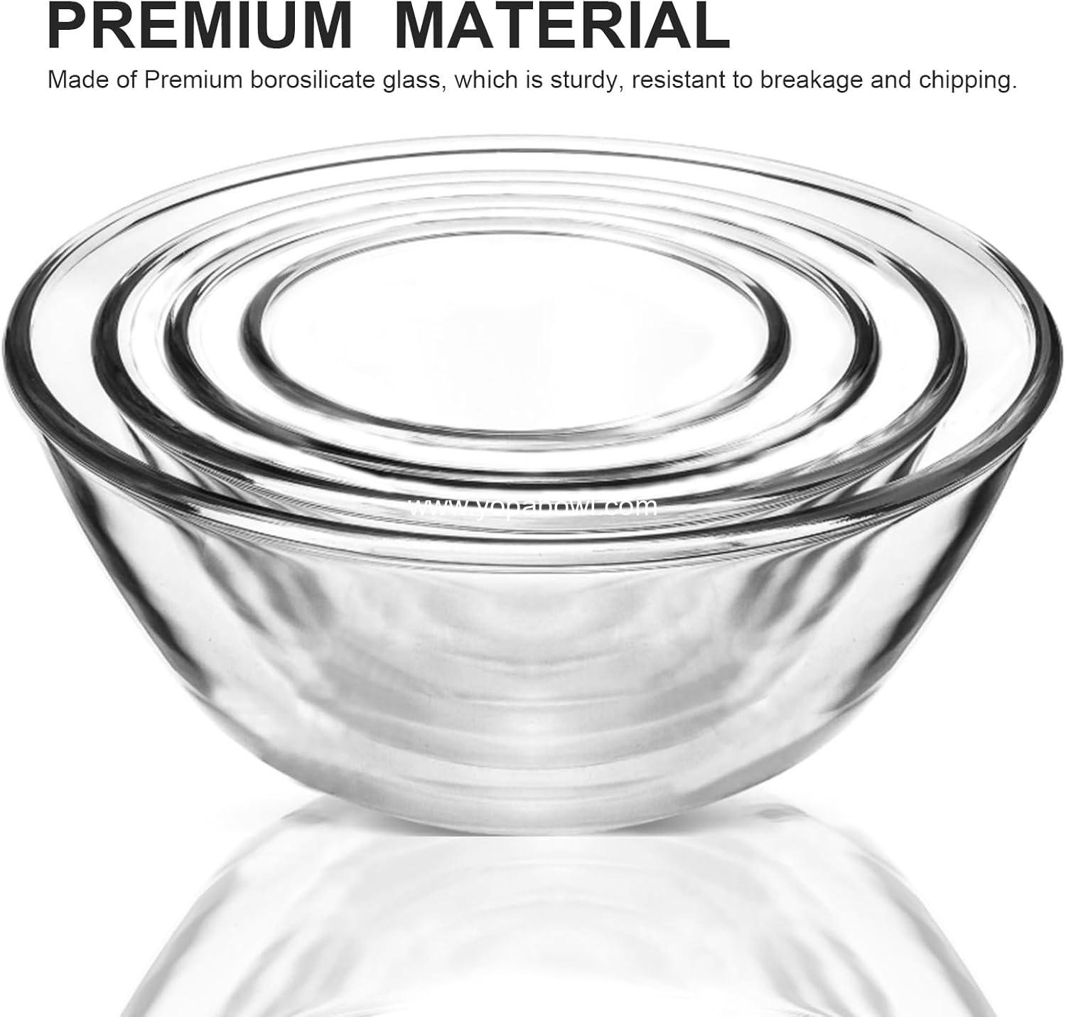 Wholesale Glass Mixing Bowls with Lids - 4-Pack Set for Meal Prep and Food Storage, Nesting Bowls for Cooking and Baking, BPA-Free, Sizes: 0.8 Qt, 1.7 Qt, 1.6 Qt, 2.9 Qt, 4.8 Qt, Factory