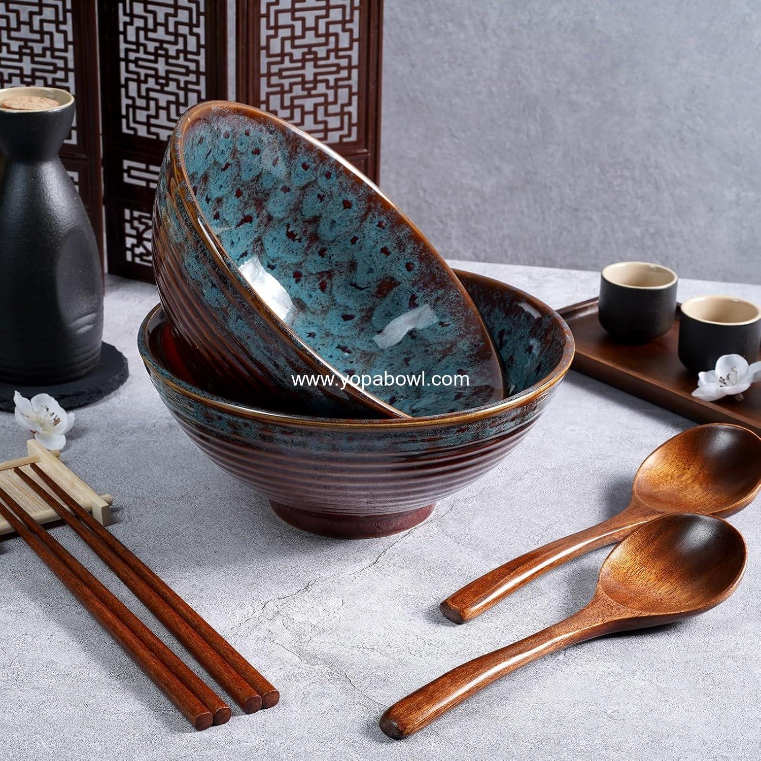 Wholesale 8 Inch Ceramic Ramen Bowl Set of 2 - Pho Bowls for Noodles, Udon, Soup with Spoons and Chopsticks (Peacock Tail) Factory Wholesale 8 Inch Ceramic Ramen Bowl Set of 2 - Pho Bowls for Noodles, Udon, Soup with Spoons and Chopsticks (Peacock Tail) Factory