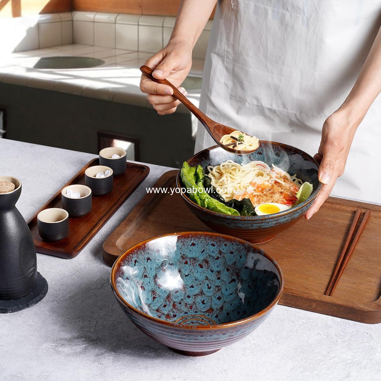 Wholesale 8 Inch Ceramic Ramen Bowl Set of 2 - Pho Bowls for Noodles, Udon, Soup with Spoons and Chopsticks (Peacock Tail) Factory Wholesale 8 Inch Ceramic Ramen Bowl Set of 2 - Pho Bowls for Noodles, Udon, Soup with Spoons and Chopsticks (Peacock Tail) Factory