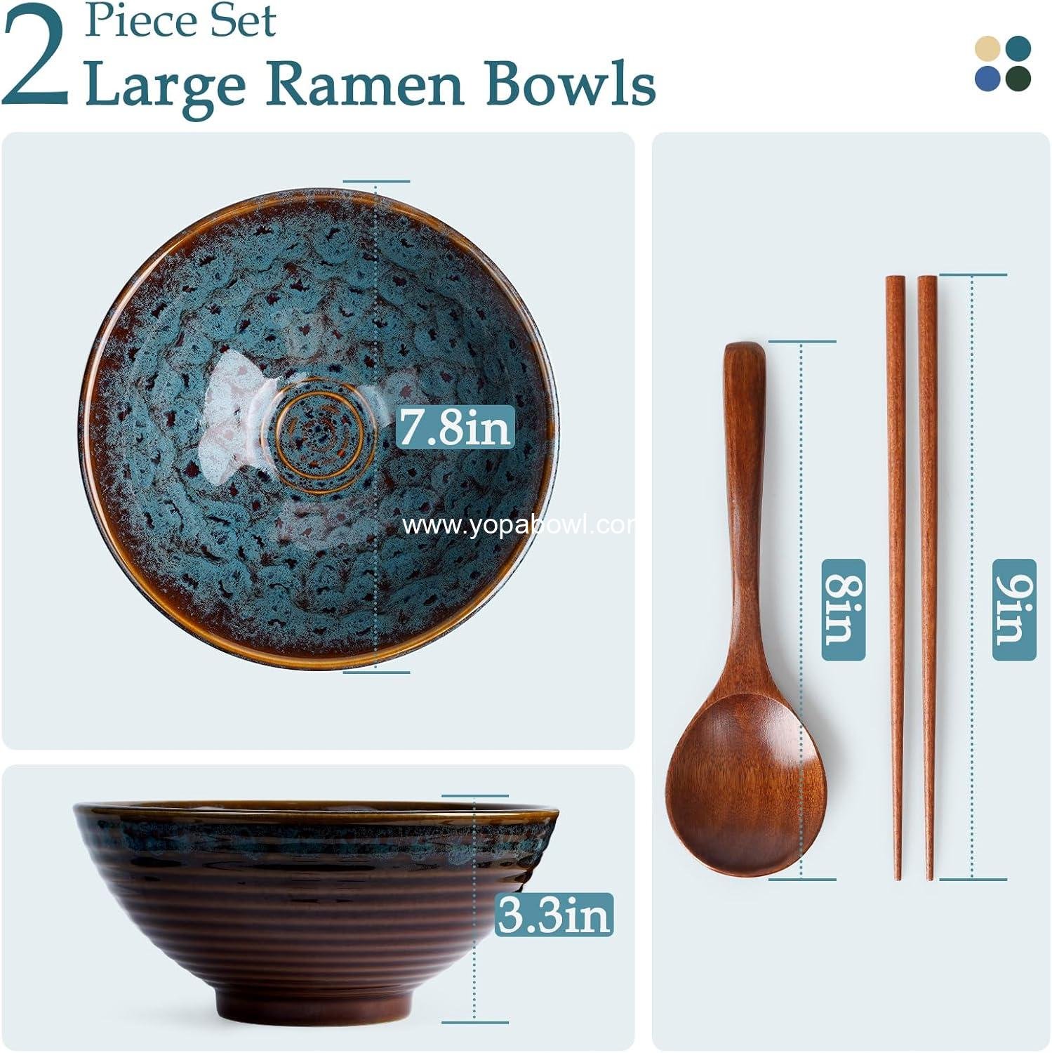 Wholesale 8 Inch Ceramic Ramen Bowl Set of 2 - Pho Bowls for Noodles, Udon, Soup with Spoons and Chopsticks (Peacock Tail) Factory Wholesale 8 Inch Ceramic Ramen Bowl Set of 2 - Pho Bowls for Noodles, Udon, Soup with Spoons and Chopsticks (Peacock Tail) Factory