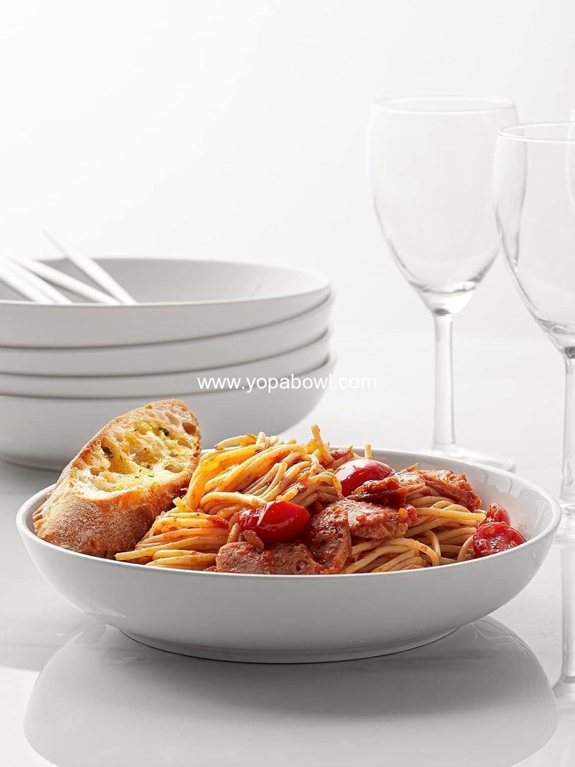 Wholesale Large 30oz White Pasta and Salad Bowls Set of 6, Porcelain Wide and Shallow Soup Plates, Microwave and Dishwasher Safe, Valentine's Day Gift, Manufacturer