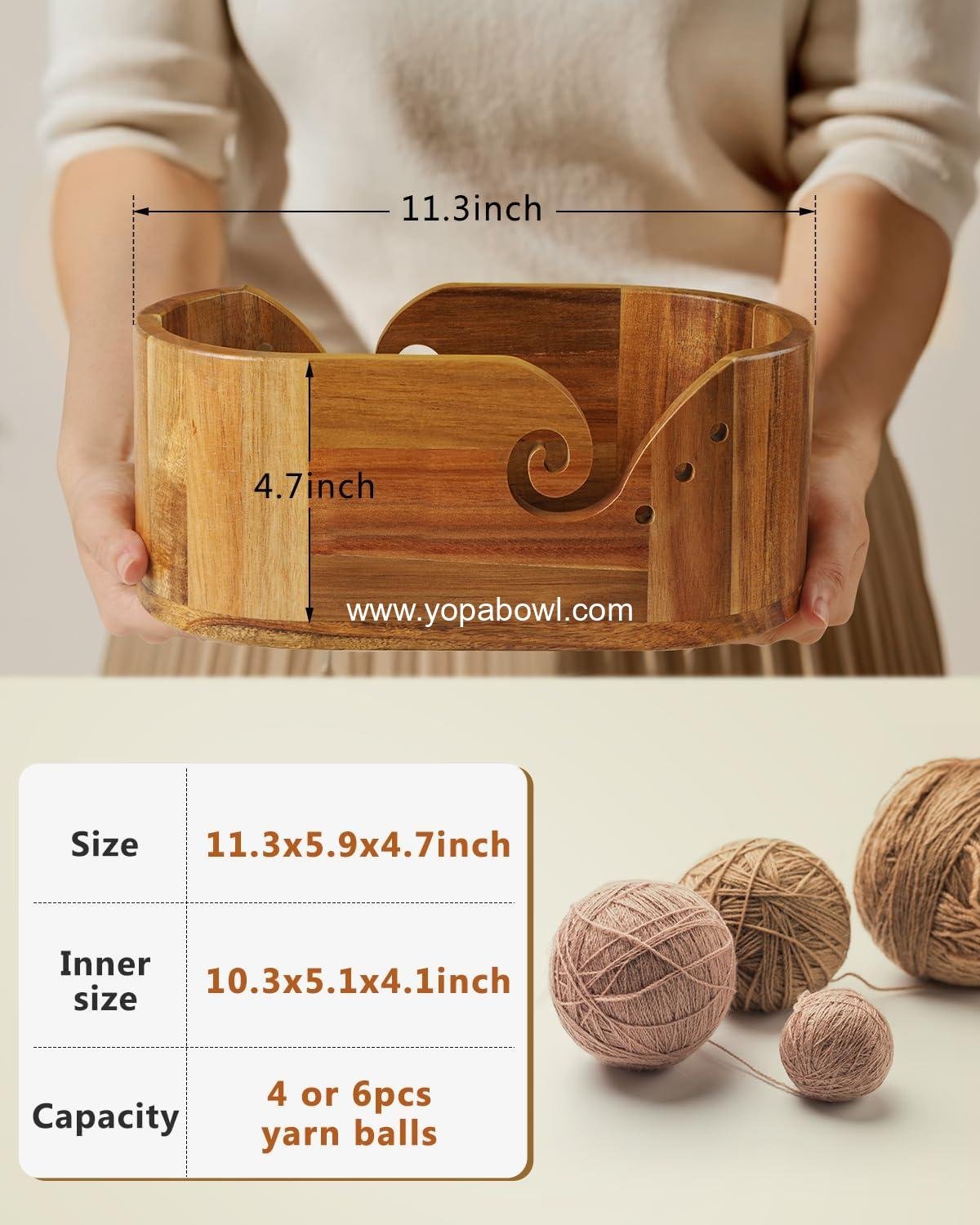 Wholesale Oval Yarn Bowl, Crochet Yarn Holder with 9 Knitting Hooks, Large Acacia Wooden Yarn Storage 11.3x5.9x4.7 inches for Crocheters, Factory