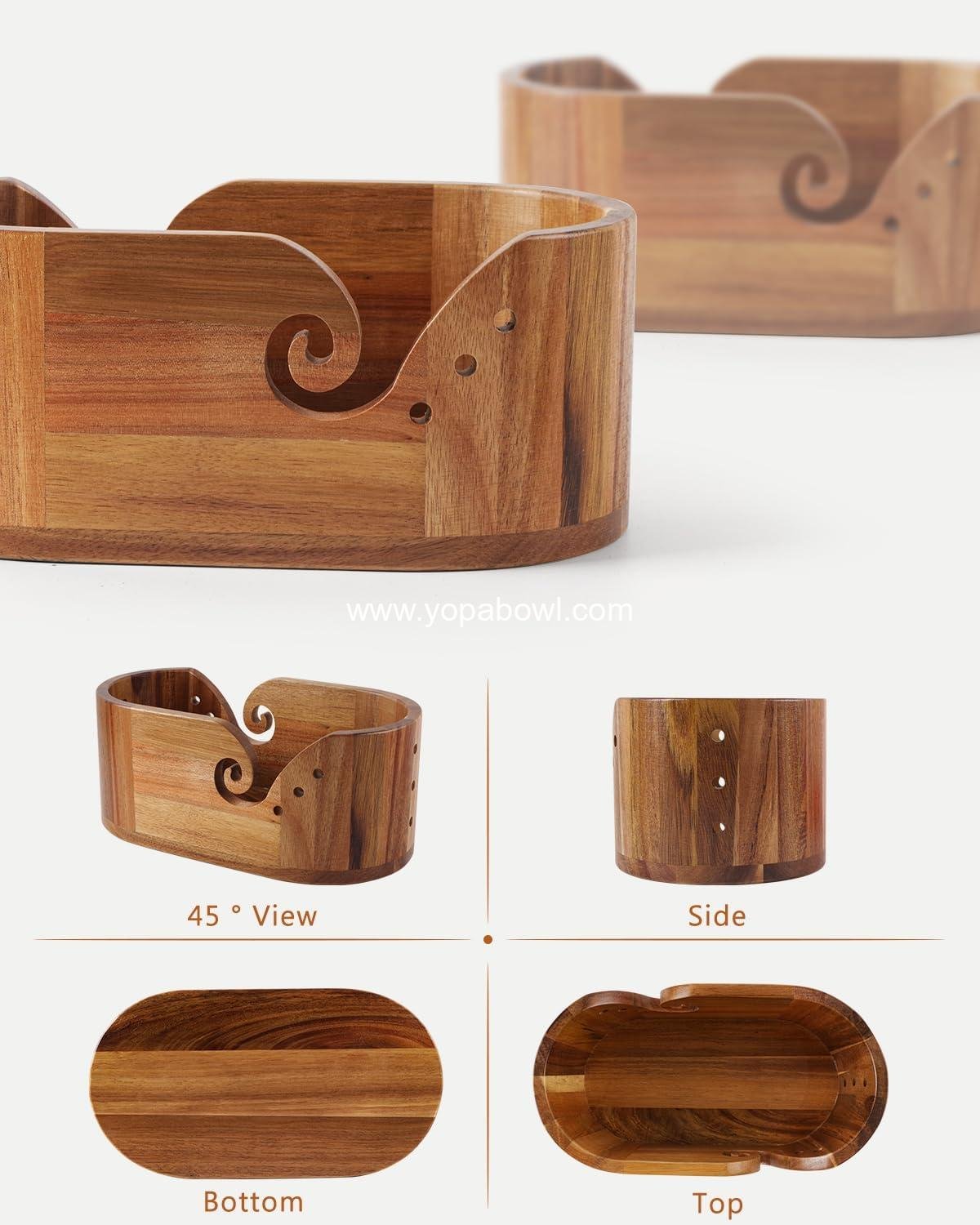 Wholesale Oval Yarn Bowl, Crochet Yarn Holder with 9 Knitting Hooks, Large Acacia Wooden Yarn Storage 11.3x5.9x4.7 inches for Crocheters, Factory