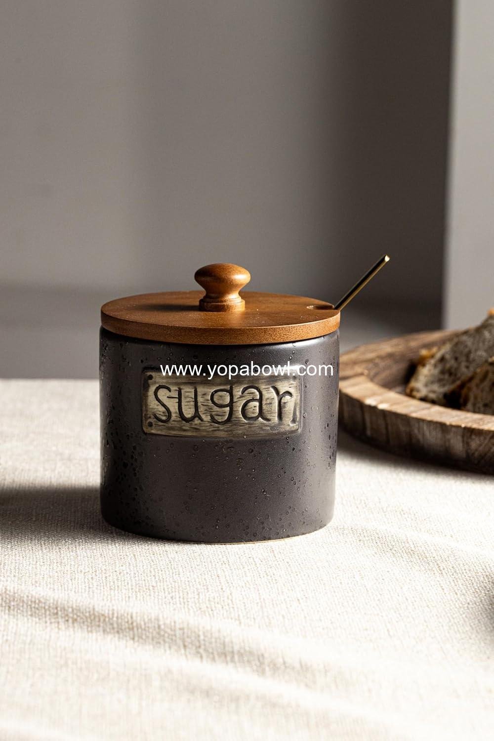 Wholesale Black Sugar Bowl with Lid and Spoon, 15 Oz Farmhouse Sugar Container for Coffee Bar Accessories and Food Storage - Modern Kitchen Decor Housewarming Gift Factory