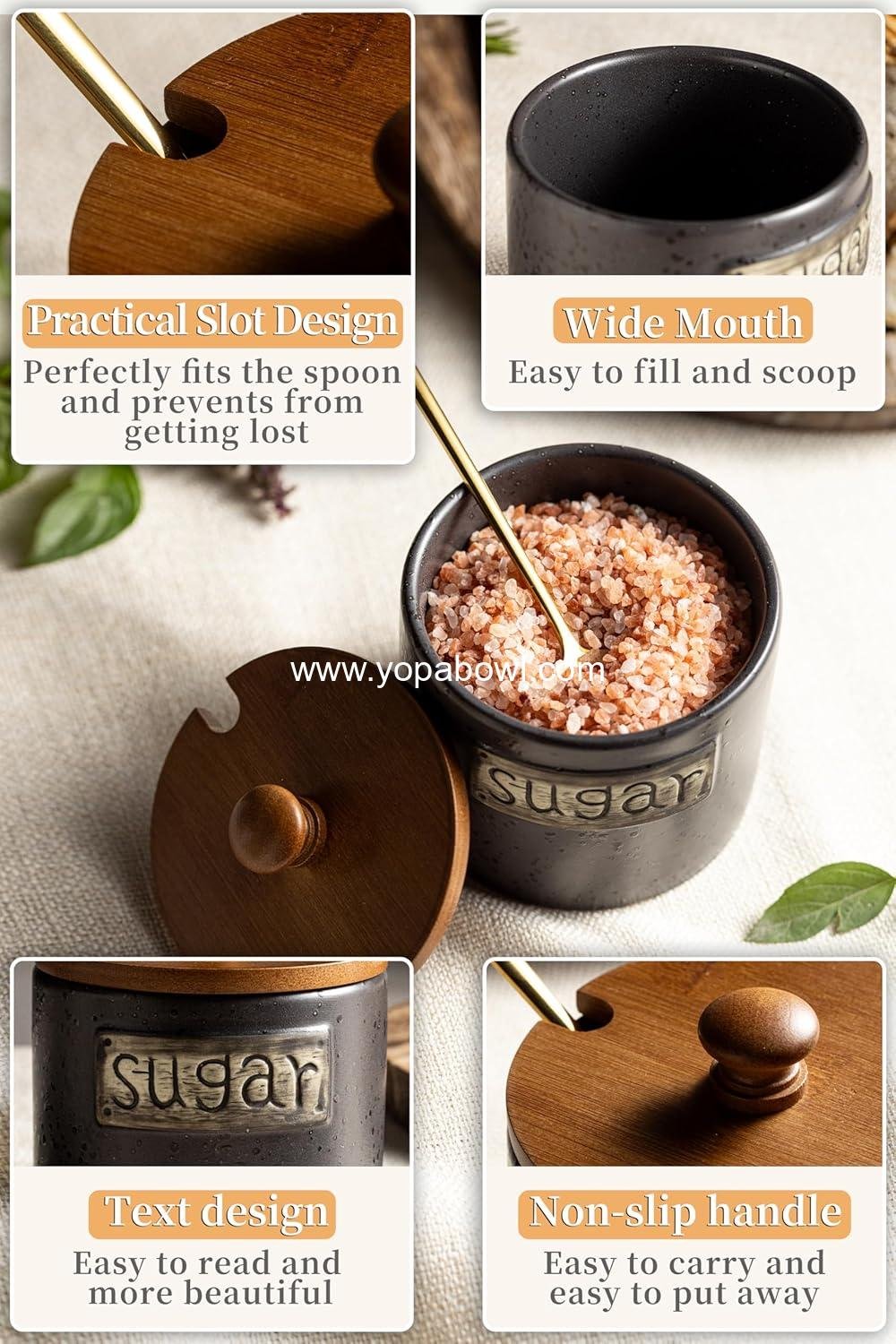 Wholesale Black Sugar Bowl with Lid and Spoon, 15 Oz Farmhouse Sugar Container for Coffee Bar Accessories and Food Storage - Modern Kitchen Decor Housewarming Gift Factory