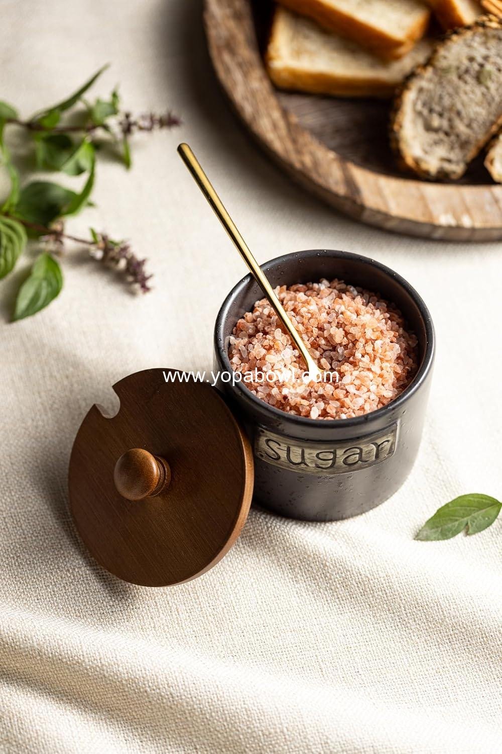 Wholesale Black Sugar Bowl with Lid and Spoon, 15 Oz Farmhouse Sugar Container for Coffee Bar Accessories and Food Storage - Modern Kitchen Decor Housewarming Gift Factory