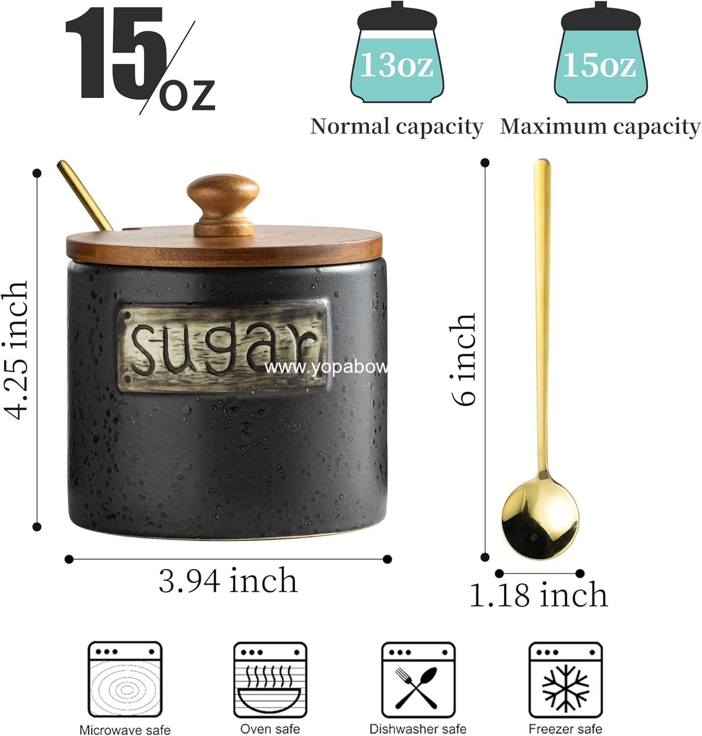 Wholesale Black Sugar Bowl with Lid and Spoon, 15 Oz Farmhouse Sugar Container for Coffee Bar Accessories and Food Storage - Modern Kitchen Decor Housewarming Gift Factory