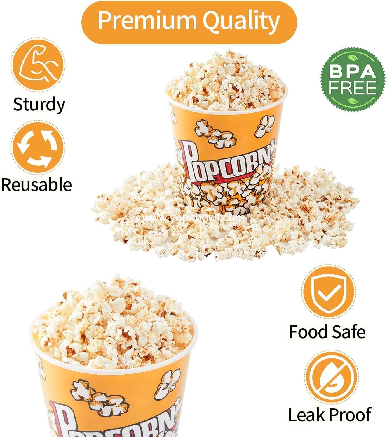 Wholesale Retro Reusable Popcorn Buckets for Movie Night - 7.1” x 7.1” x 5.1” - 2-Pack Factory