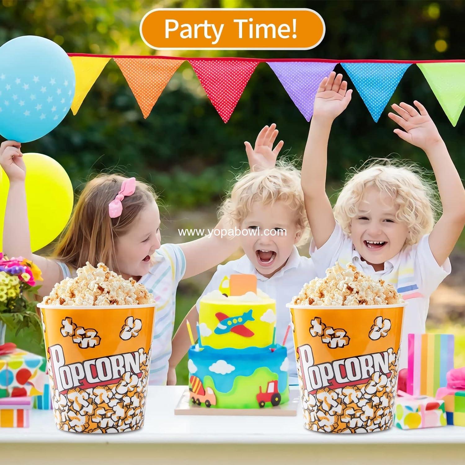 Wholesale Retro Reusable Popcorn Buckets for Movie Night - 7.1” x 7.1” x 5.1” - 2-Pack Factory