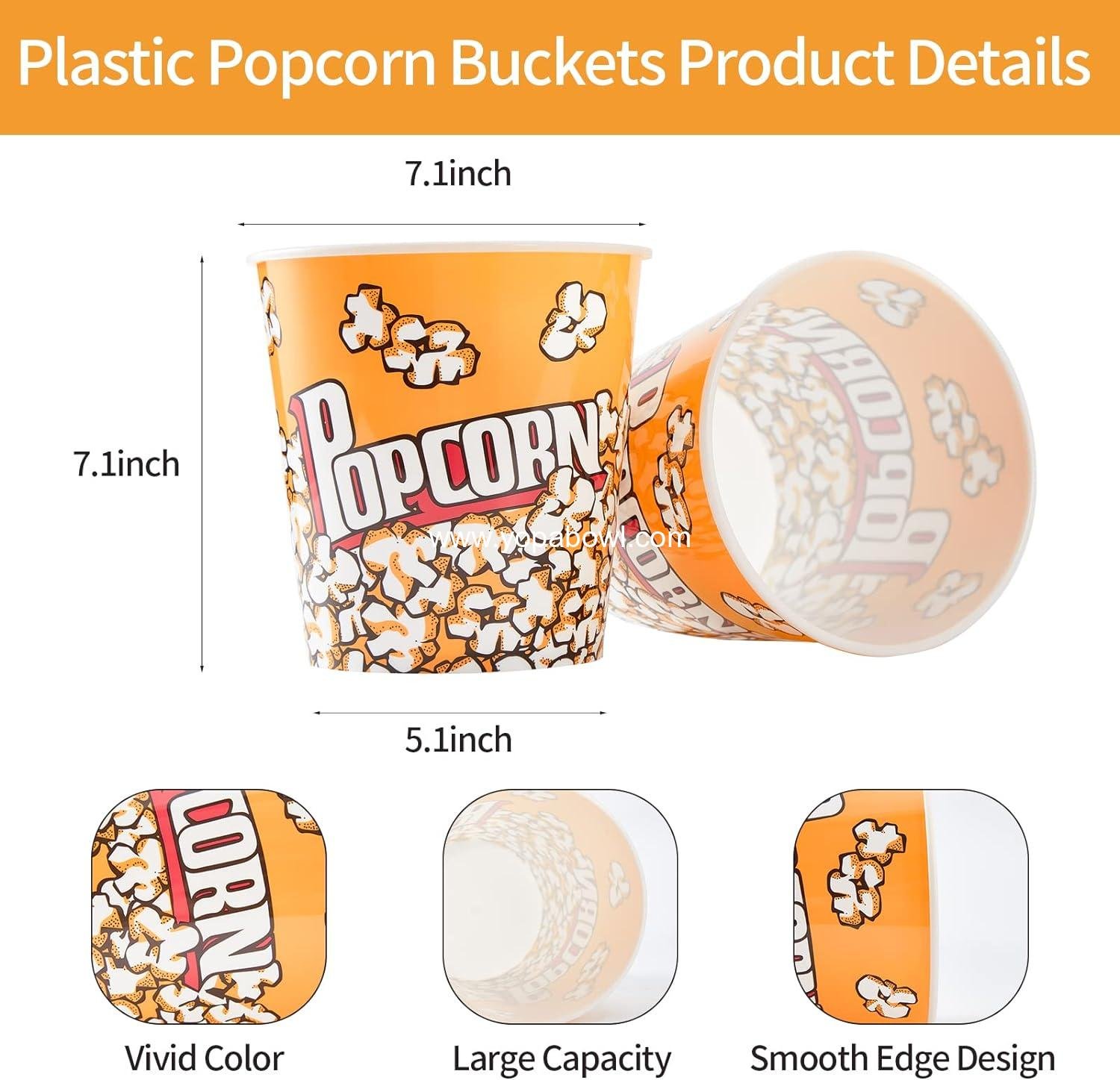 Wholesale Retro Reusable Popcorn Buckets for Movie Night - 7.1” x 7.1” x 5.1” - 2-Pack Factory