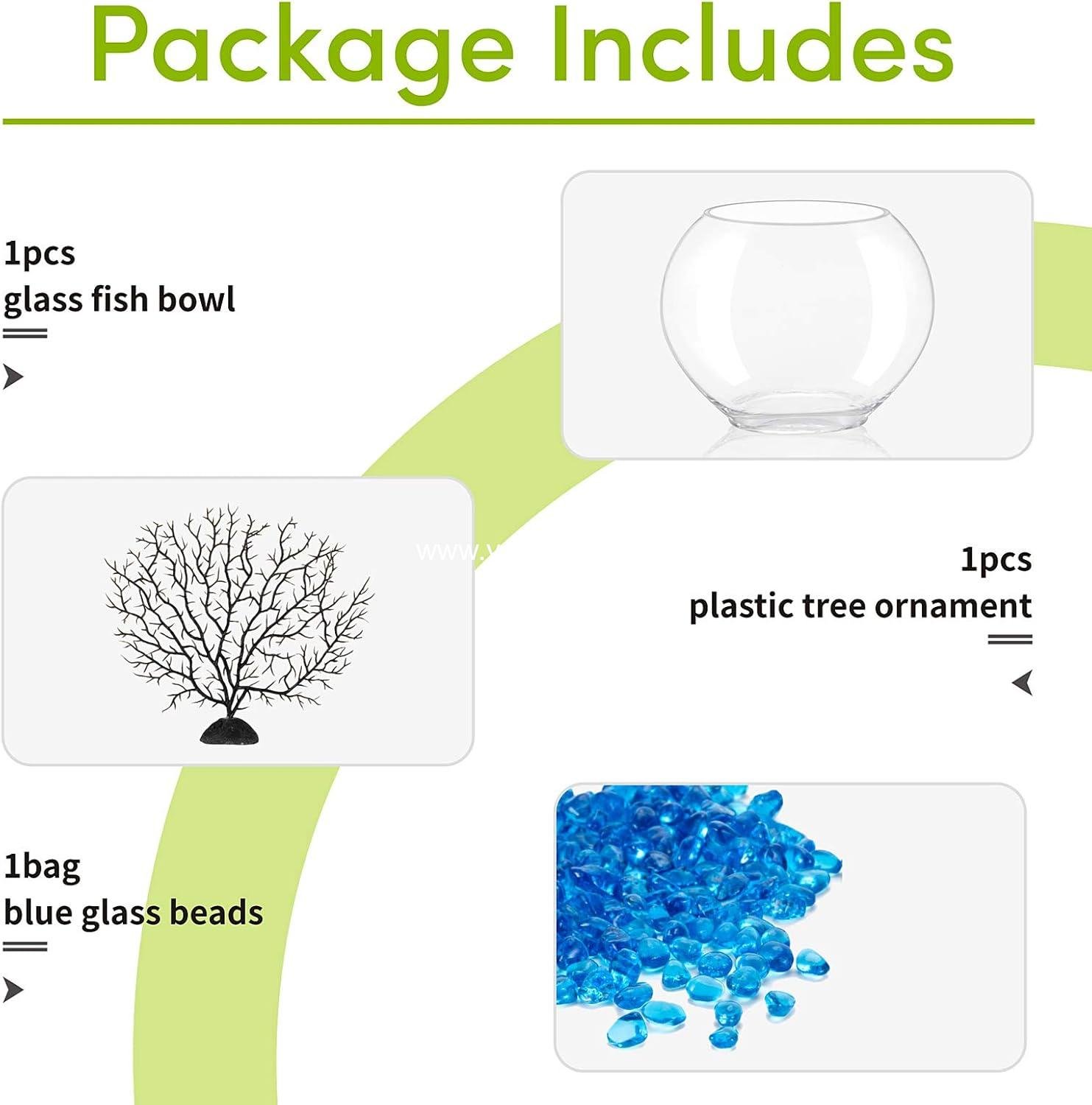 Wholesale Mini Glass Oblate Fish Bowl Kit, 1.6 Gallon Small Fish Tank with Blue Aquarium Decor Stones and Plastic Fan Branch Tree Ornament Factory Wholesale Mini Glass Oblate Fish Bowl Kit, 1.6 Gallon Small Fish Tank with Blue Aquarium Decor Stones and Plastic Fan Branch Tree Ornament Factory