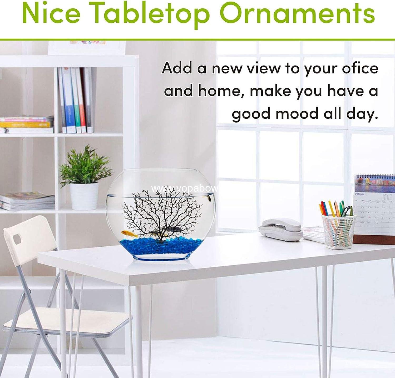 Wholesale Mini Glass Oblate Fish Bowl Kit, 1.6 Gallon Small Fish Tank with Blue Aquarium Decor Stones and Plastic Fan Branch Tree Ornament Factory Wholesale Mini Glass Oblate Fish Bowl Kit, 1.6 Gallon Small Fish Tank with Blue Aquarium Decor Stones and Plastic Fan Branch Tree Ornament Factory