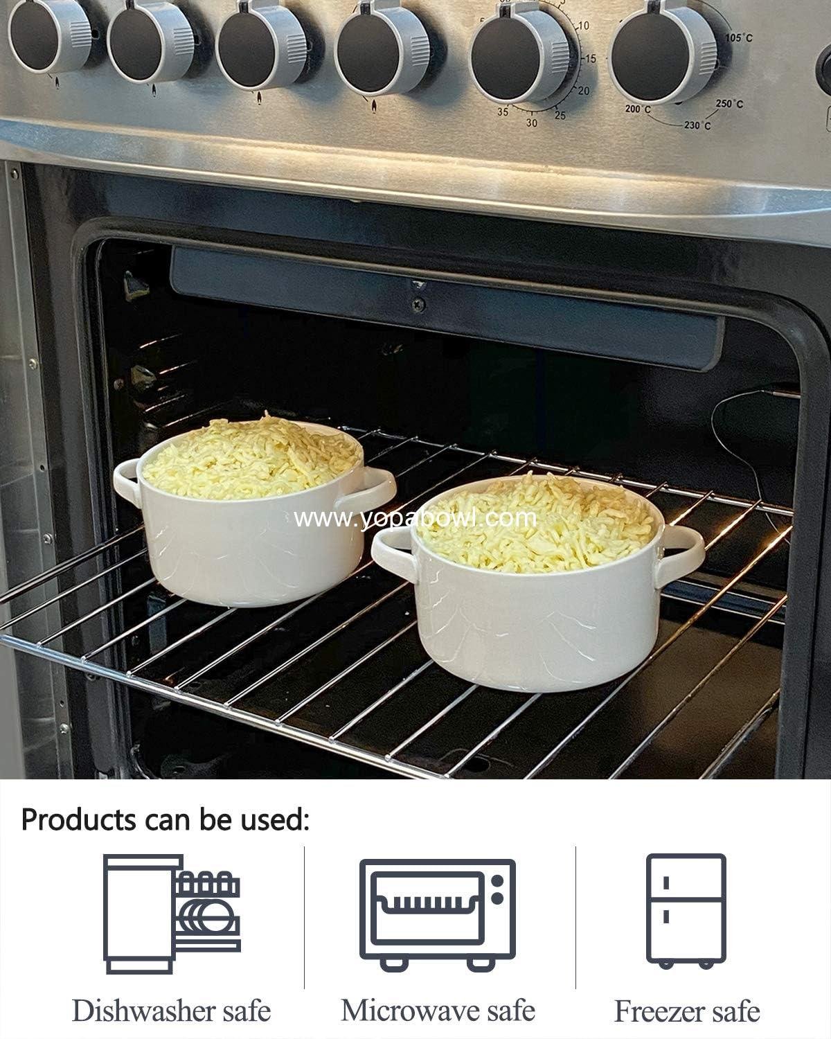 Wholesale 6 Pack Large 24 Oz Soup Bowls with Handles, Ceramic Crocks for French Onion Soup, Cereal, Chilli, Stew, Microwave and Oven Safe, White Factory