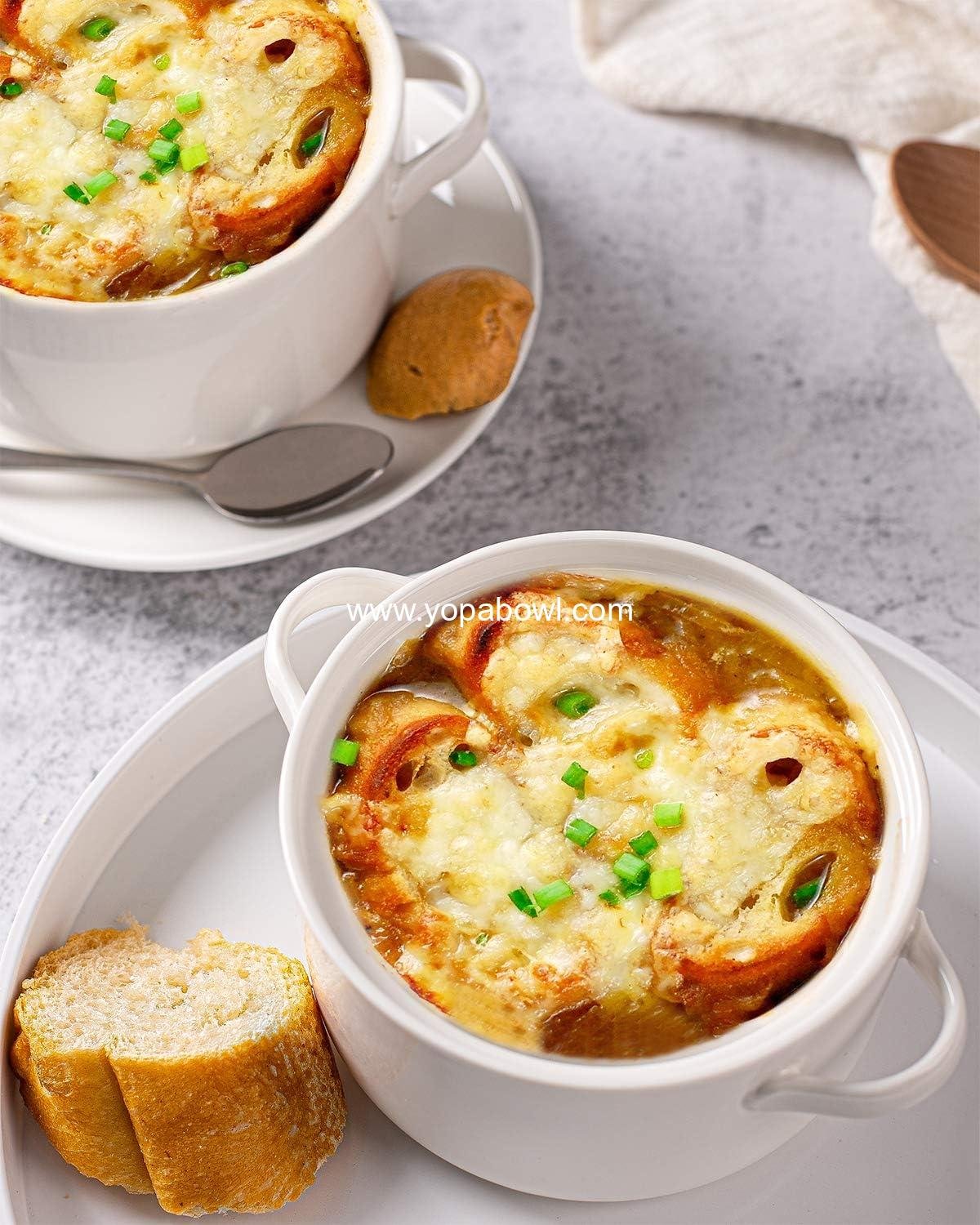 Wholesale 6 Pack Large 24 Oz Soup Bowls with Handles, Ceramic Crocks for French Onion Soup, Cereal, Chilli, Stew, Microwave and Oven Safe, White Factory