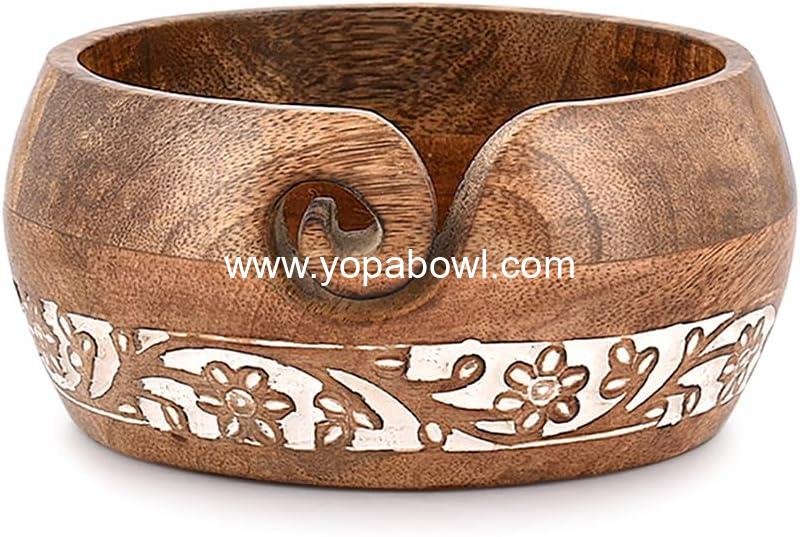 BHAVATU Yarn Storage Mango Wood Yarn Bowl for Crocheting | Crochet/Knitting Yarn Bowls Best Gift from Craft Supplies (6" x 6"x 3")
