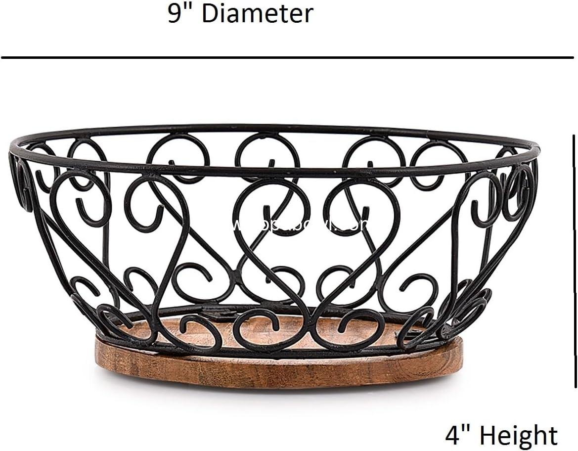 Wholesale Iron Fruit Bowl with Wooden Base for Kitchen Countertop, Dining Room, and Pantries (9