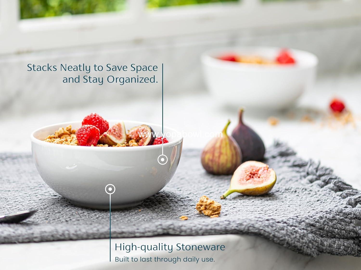 OEM White Ceramic Soup and Cereal Bowls - 20 oz, Set of 6, Deep Interior, Microwave, Dishwasher, and Freezer Safe; Perfect for Pasta, Salad, and Oatmeal - Factory