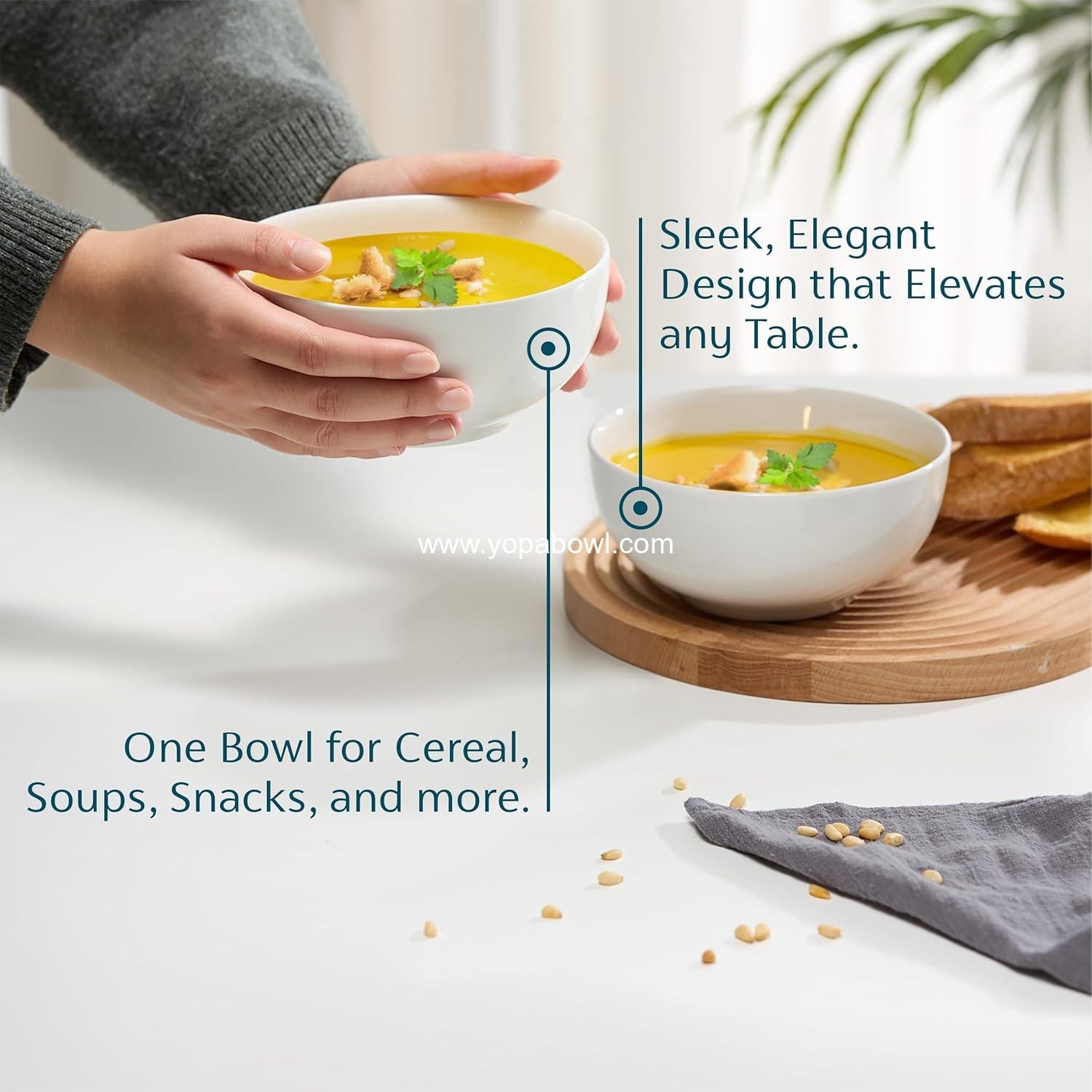 OEM White Ceramic Soup and Cereal Bowls - 20 oz, Set of 6, Deep Interior, Microwave, Dishwasher, and Freezer Safe; Perfect for Pasta, Salad, and Oatmeal - Factory