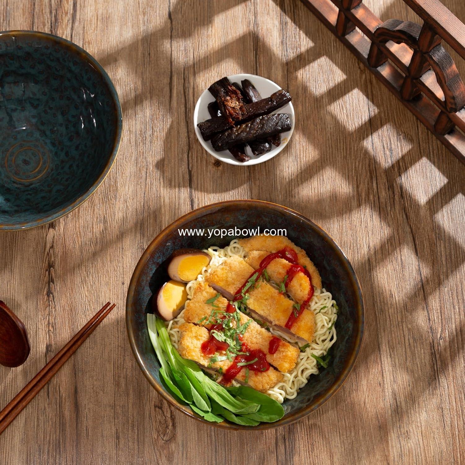 Wholesale 8-Inch Ceramic Ramen Bowls Set of 2, 40oz Japanese Bowls with Spoons & Chopsticks, Durable, Microwave & Dishwasher Safe, Ideal for Ramen, Pho, Salad, Soup, Noodles, Mixing Bowls (Verdigris Green) Factory