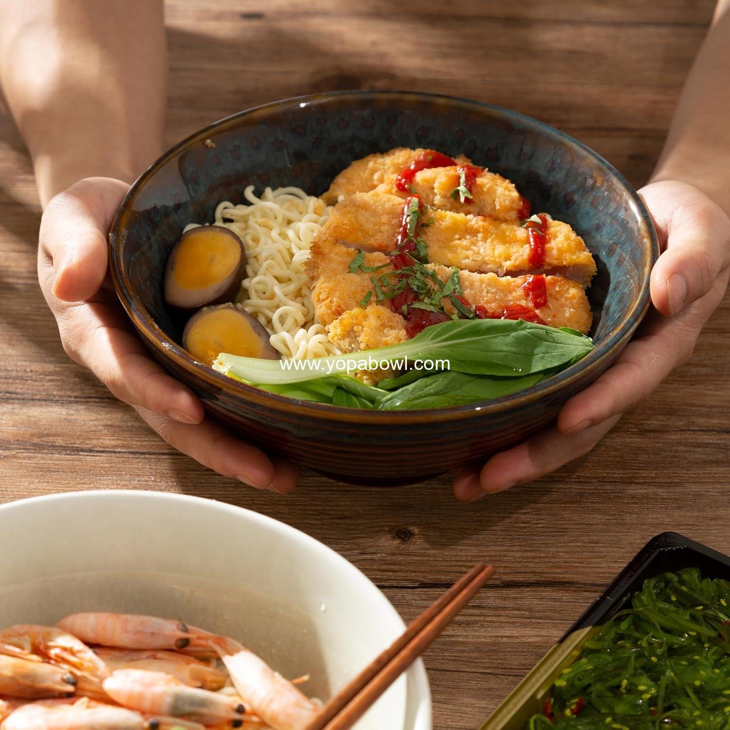 Wholesale 8-Inch Ceramic Ramen Bowls Set of 2, 40oz Japanese Bowls with Spoons & Chopsticks, Durable, Microwave & Dishwasher Safe, Ideal for Ramen, Pho, Salad, Soup, Noodles, Mixing Bowls (Verdigris Green) Factory