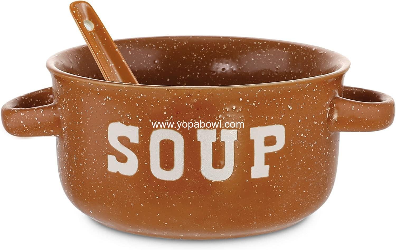 Wholesale Ceramic Soup Bowl Set of 4 | 22 Ounce Speckled Bowls with Spoons | Factory