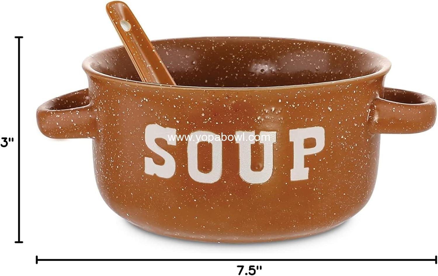 Wholesale Ceramic Soup Bowl Set of 4 | 22 Ounce Speckled Bowls with Spoons | Factory